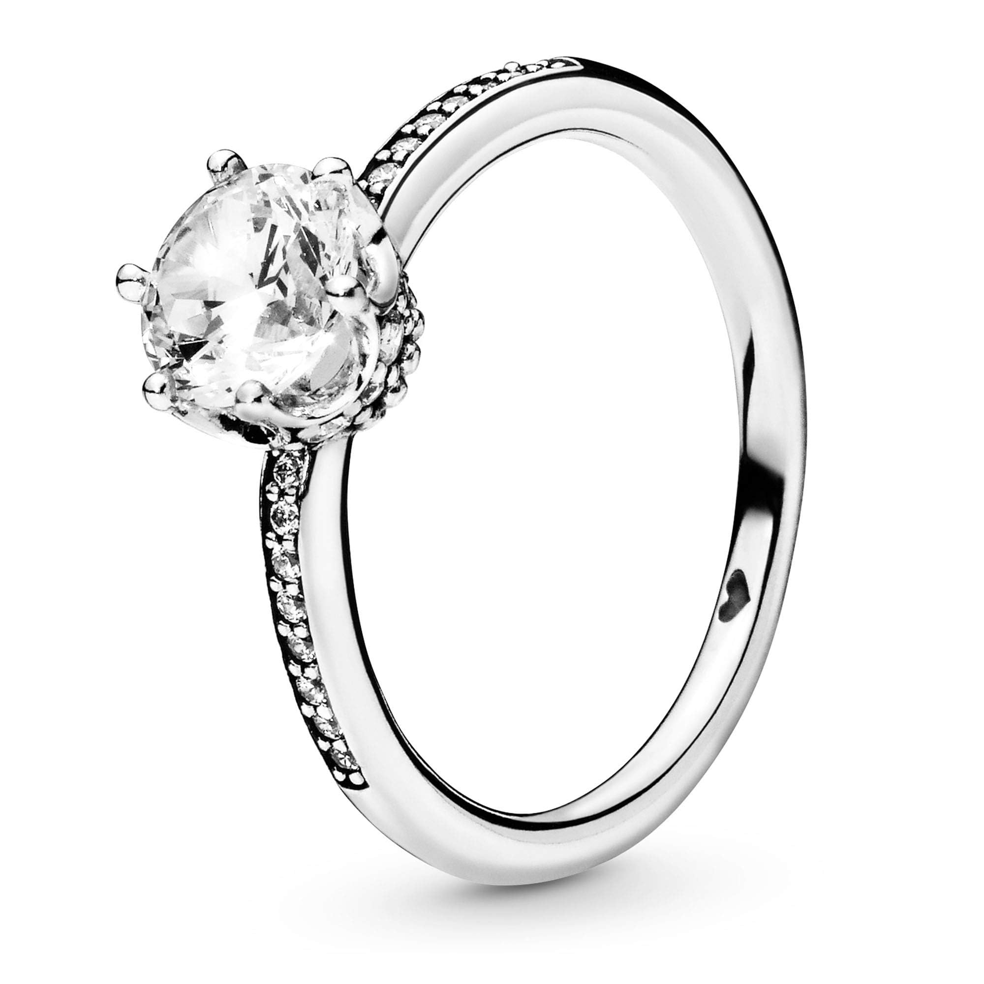 PANDORA Signature Women's Sterling Silver Sparkling Crown Cubic Zirconia Solitaire Ring, Size 56, No Box