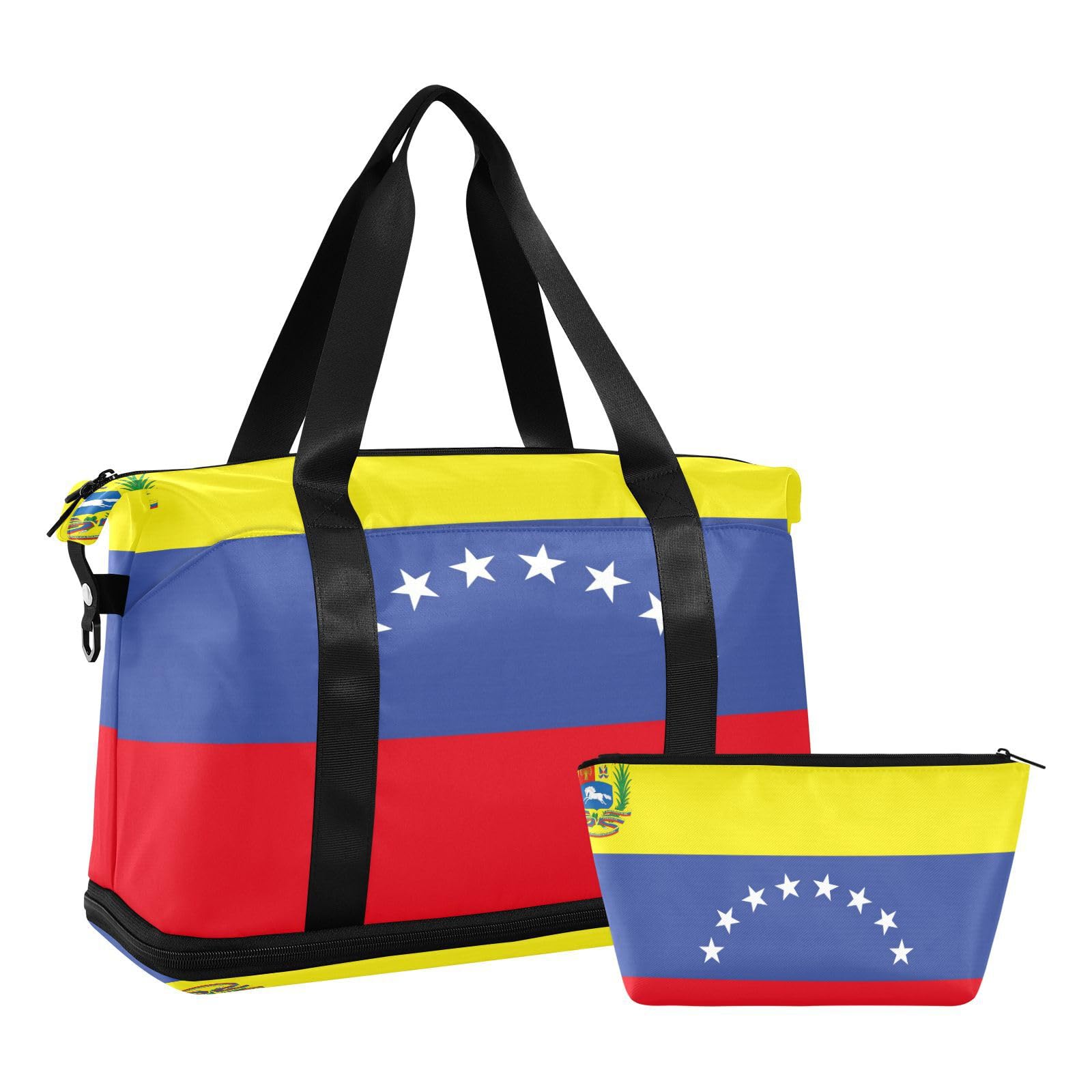 Venezuela - Bolsa de viaje de gran tamaño con bolsillo húmedo ajustable, correa ajustable para el gimnasio, viaje en avión, viajes, 2 piezas, para hombres y mujeres