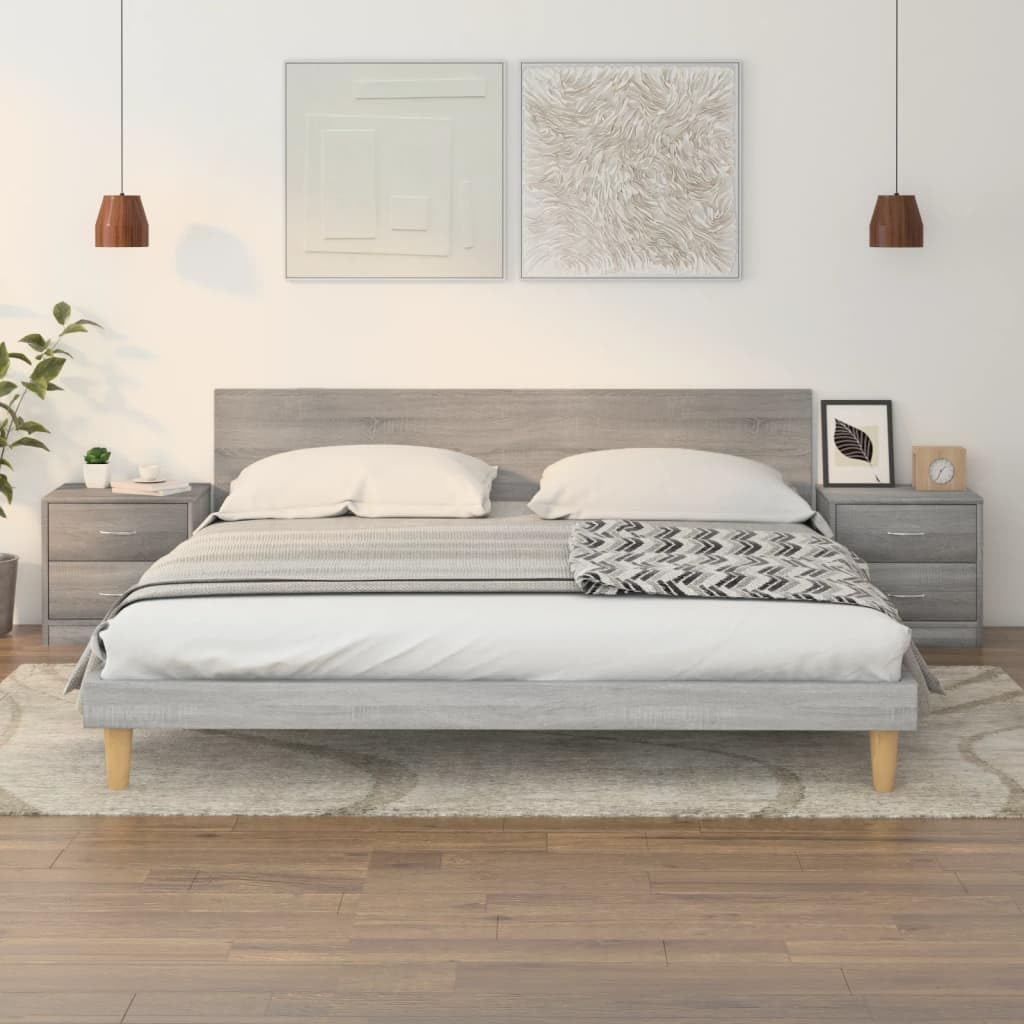 SXZenSpace Bedside Cabinets 2 pcs Grey Sonoma 40x30x40 cm Engineered Wood Nightstand Set with Drawers Slimline Side Table for Bedroom Living Room Corridor