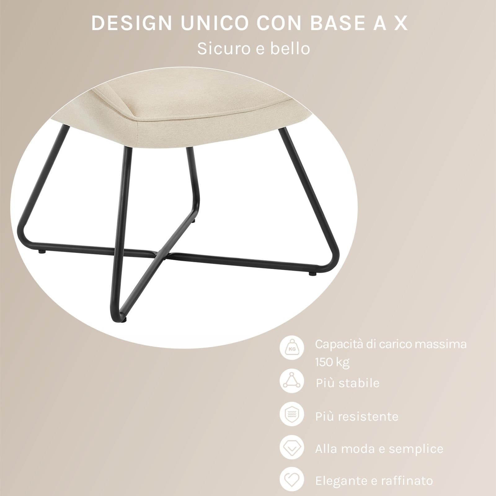 WOLTU Poltroncina Camera da Letto, Poltrone Salotto, Beige | in Lino, con Gambe in Metallo, 70 x 71 x 85 cm, Portata 150 kg