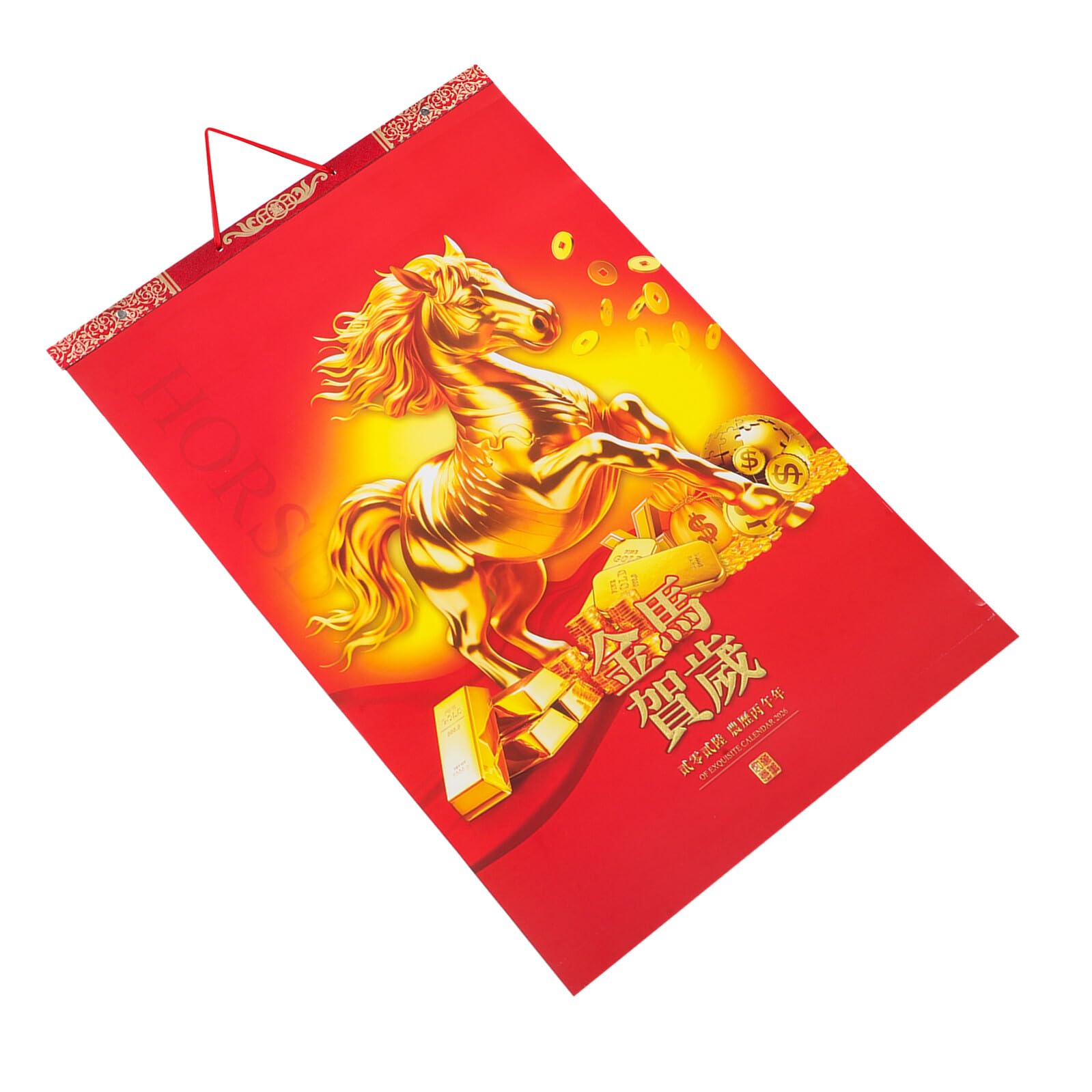 PLAFOPE Calendario de Pared 2026 del Año del Caballo Calendario Lunar Mensual con Fases Lunares Color Rojo Decoración Feng Shui para Oficina Hogar y Escuela