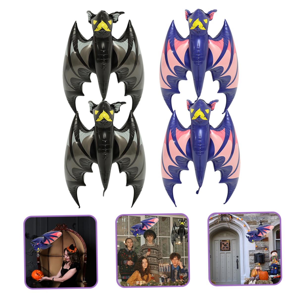 HEMOTON 16 Pièces Halloween Ballons Chauve Souris Gonflables Aluminium Noir et Bleu Foncé Décoration Effrayante pour Fête et