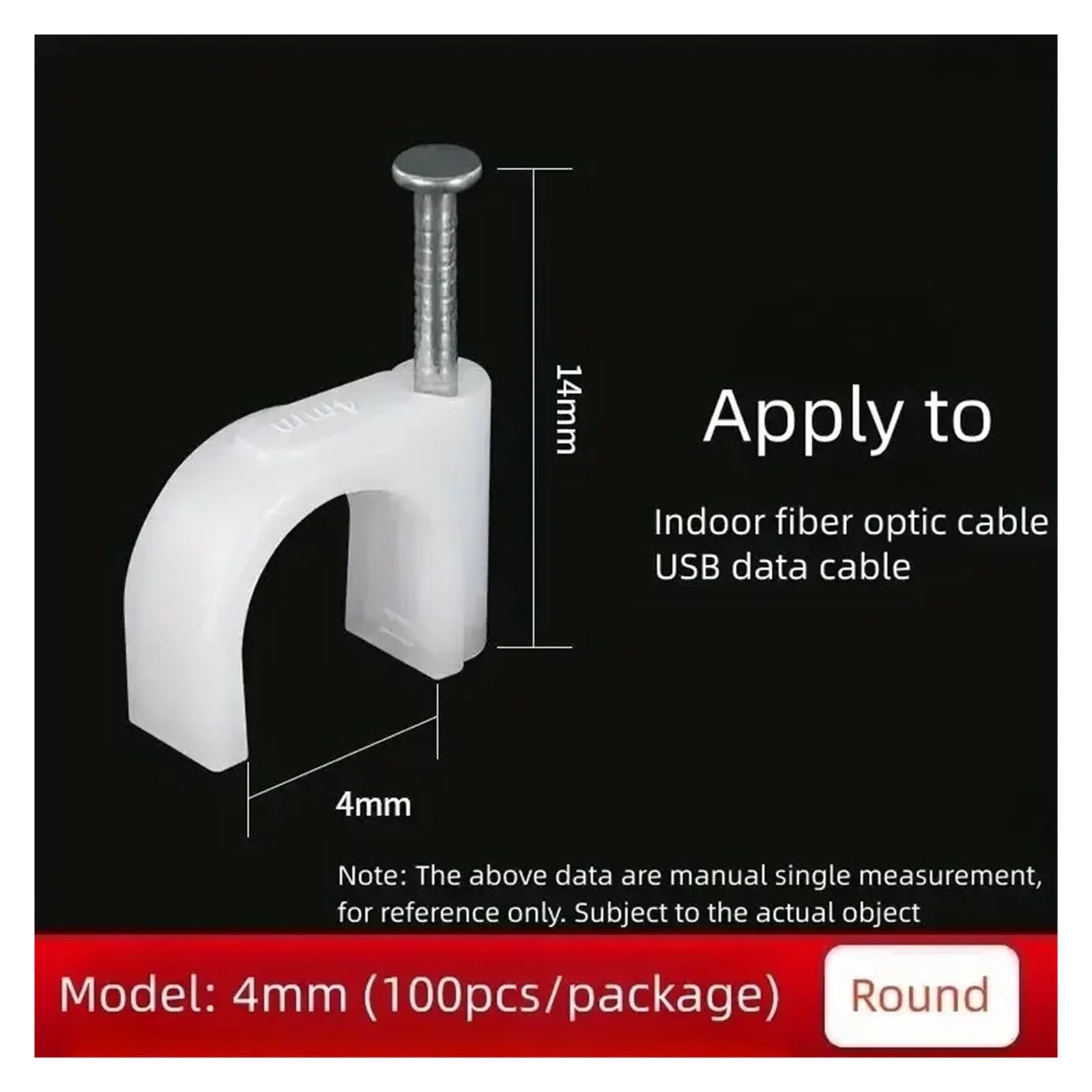 Clip for cavi coassiali con chiodi in acciaio bianco 100 pezzi 4/6/8/10 mm for la gestione dei(White 4mm 100pcs)