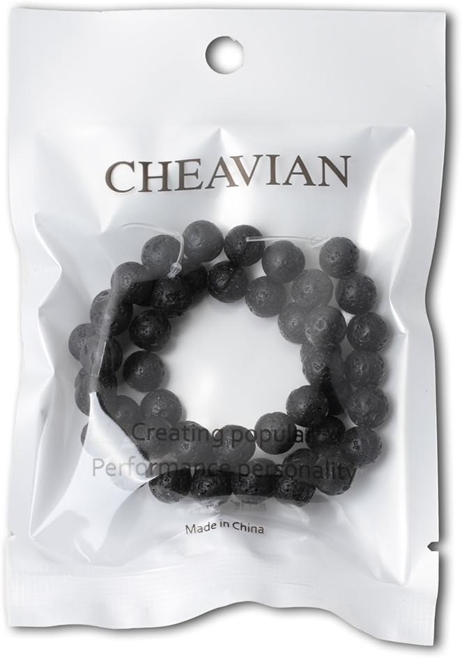 CHEAVIAN 8mm 45PCS Black Lava Volcanic Stone Gemstone Round Loose Beads for Jewelry Making 1 Strand 15" Lava stone 8mm