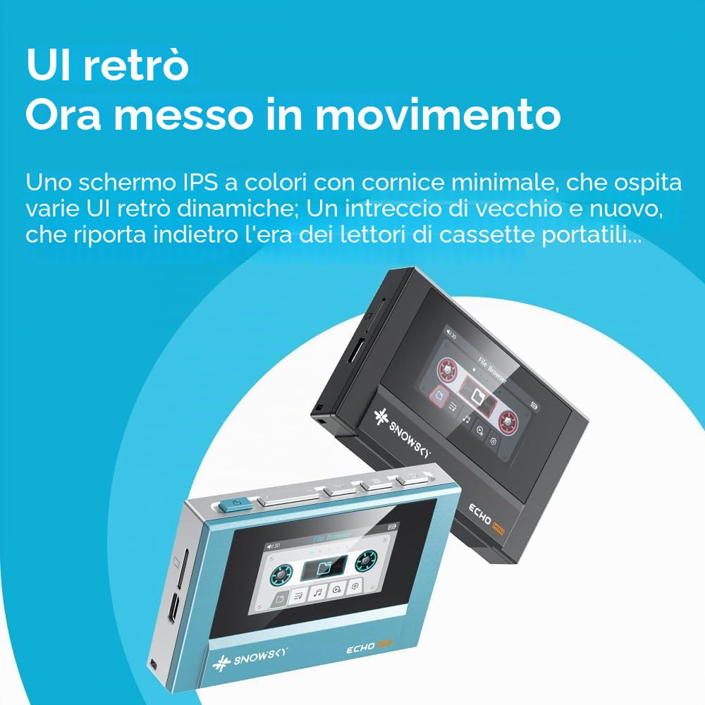 SnowSky/FiiO Echo MINI Lettore MP3 HiFi Bluetooth, 15 Ore di Riproduzione, Controllo del Volume Indipendente con Uscite Cuffie da 3,5 mm/4,4 mm (Blu Cielo)