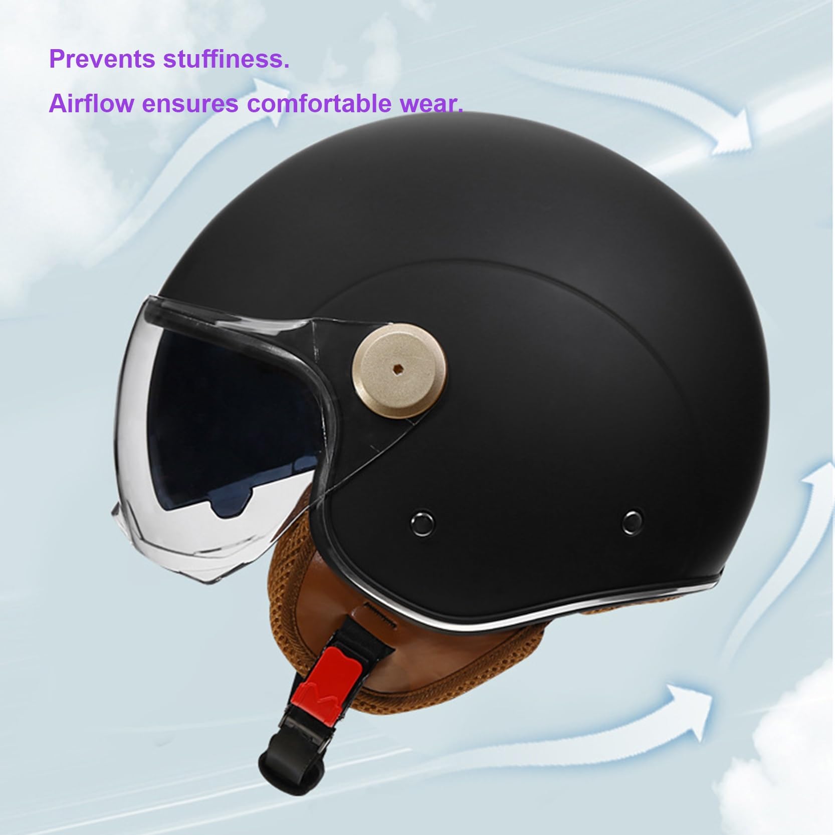 Casco da moto jet con doppia visiera, casco jet retrò, mezzo casco omologato ECE/DOT, lente lunga, for uomo e donna, scooter, cruiser, scooter