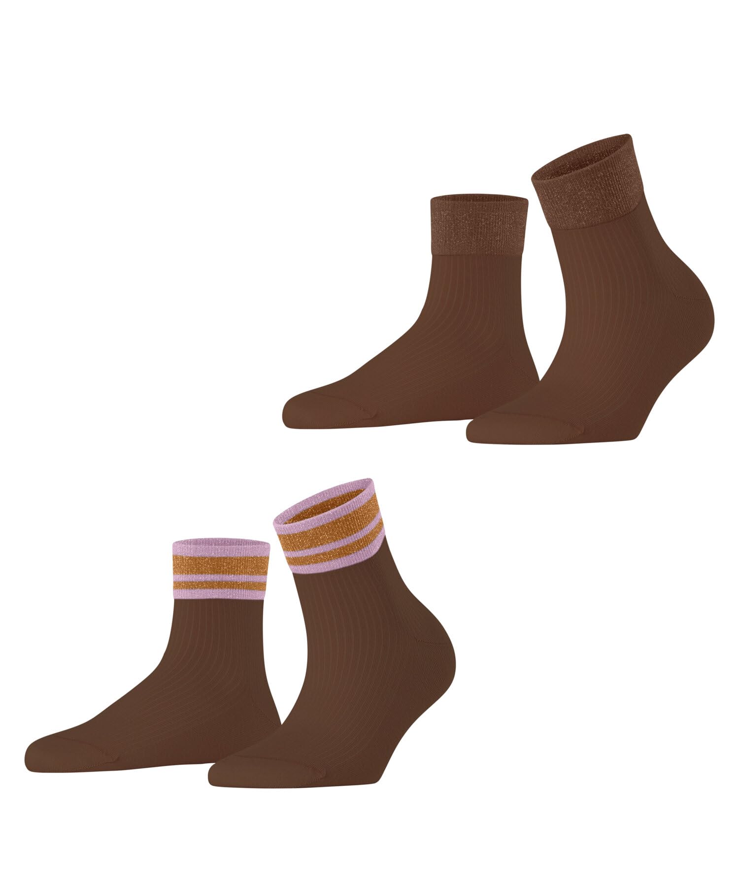ESPRIT Women's Retro Glitter Multipack W Sso Cotton Patterned 2 Pairs Socks, Brown Rosewood 5225, 2.5-5