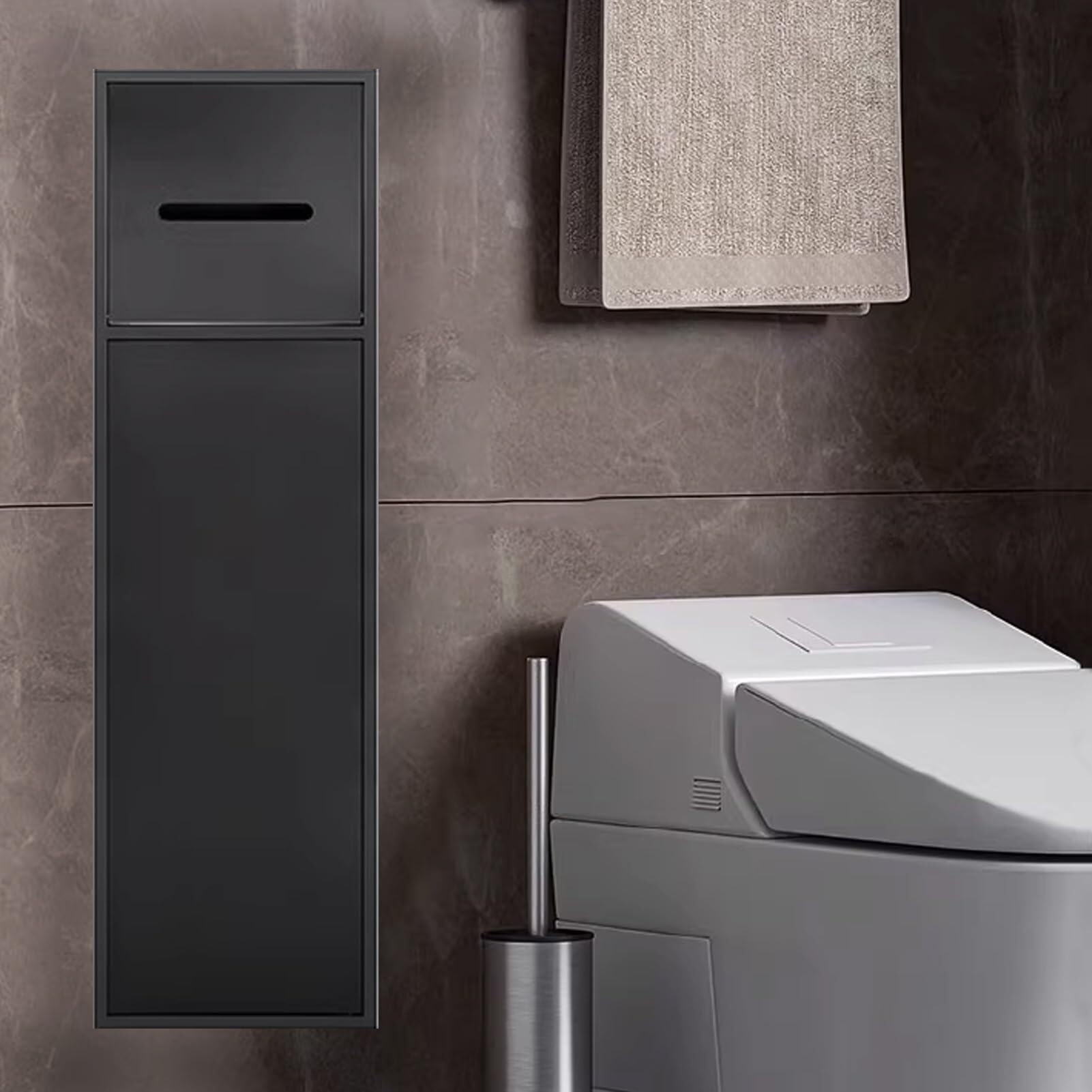 Recessed Cabinet for Bathroom Storage with Toilet Paper Holder and Shelf(Black)