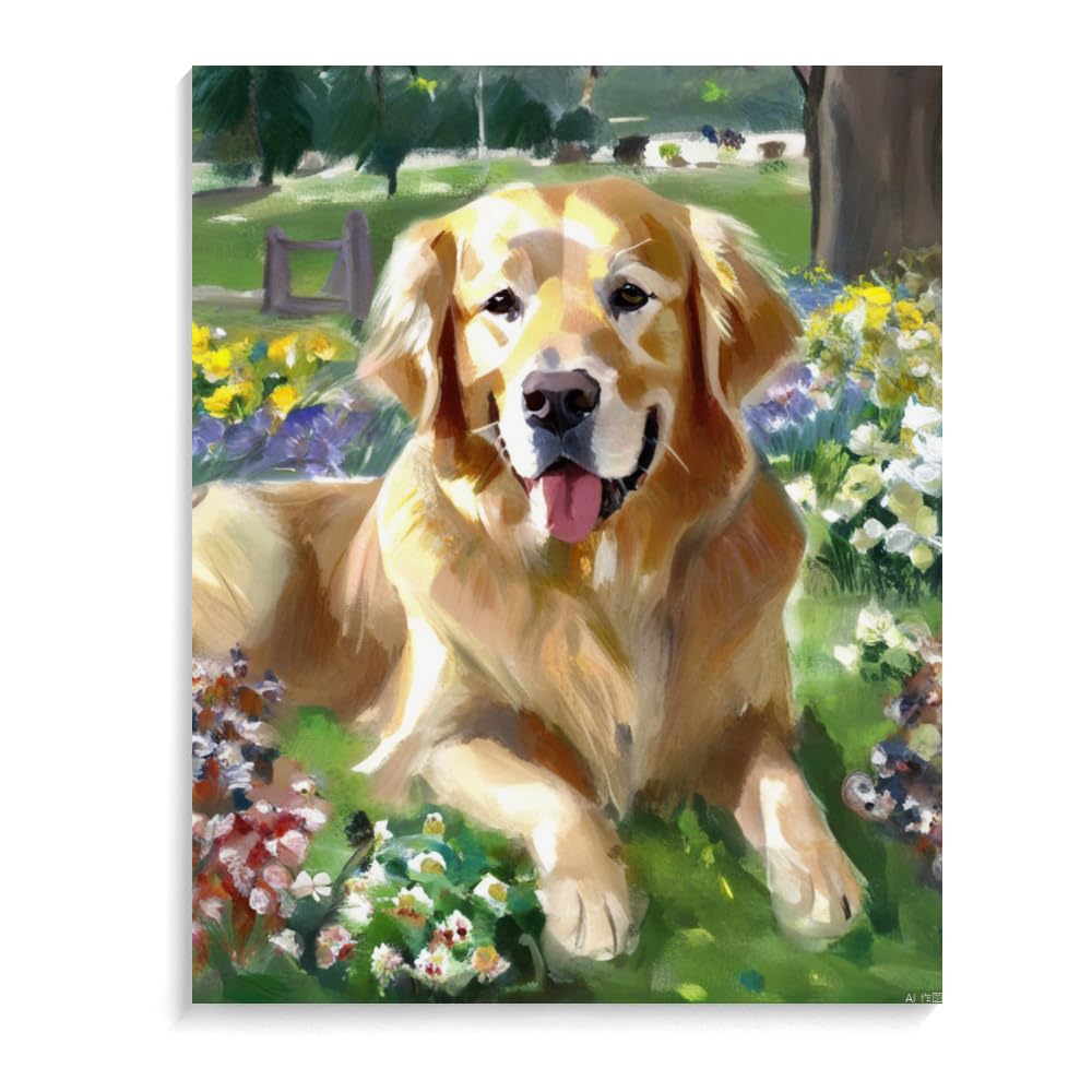 DIY Paint by Numbers Golden Retriever Dog on Canvas Painting Kits for Adult, Beginner Oil Painting Kits Gift 12x16inch(30x40cm) Frameless