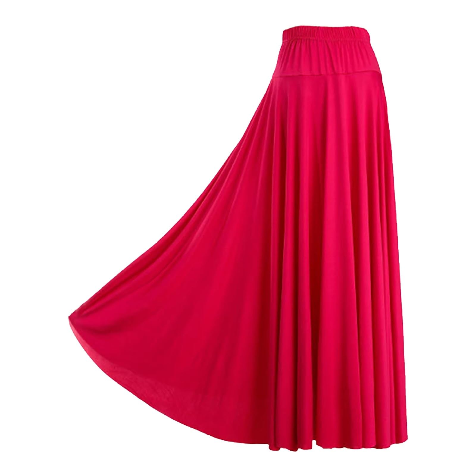 Falda de Baile de salón for Mujer, Falda Larga Lisa, Cintura Alta, Cintura elástica, Volantes, Disfraz de actuación(Pink,6XL)