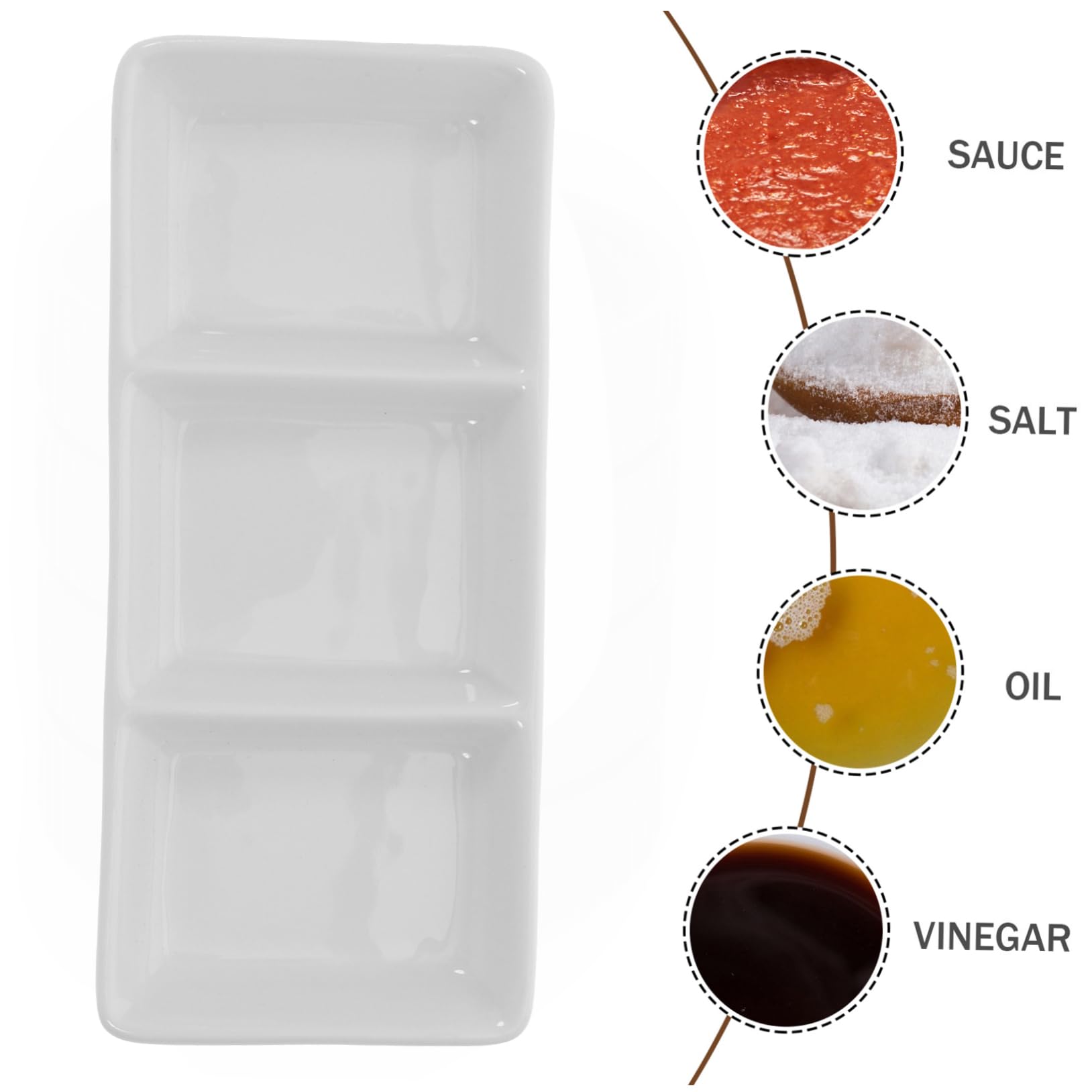 5 Stück Servierschalen aus Keramik 3-Fach Unterteilt Weiß Leicht und Portabel für Sojasauce Senf Saucen zu Hause und Restaurant | Saucen und Appetizer, Tragbar und Leicht, 3-grill Format für Haushalt und Restaurant