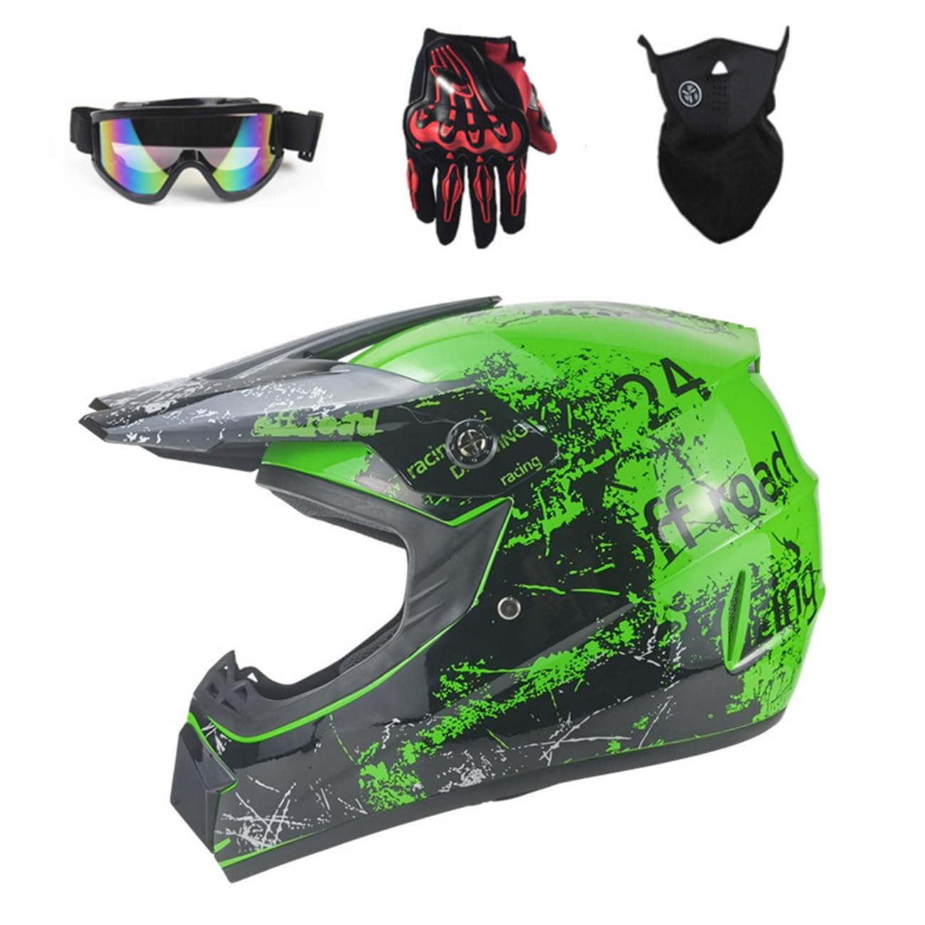 Zestaw kasków motocrossowych pełnotwarzowych | Młodzieżowe sporty outdoorowe MTB Off Road Racing Kaski motocyklowe z goglami i rękawiczkami Maska