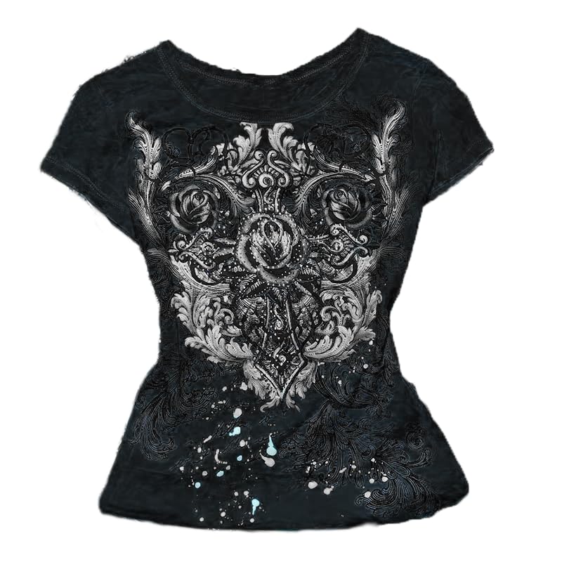 Grunge Shirts Women Y2K Long Sleeve Crewneck Striped Gothic Crop Tops Teen Girls Slim Emo Tees Aesthetic Streetwear