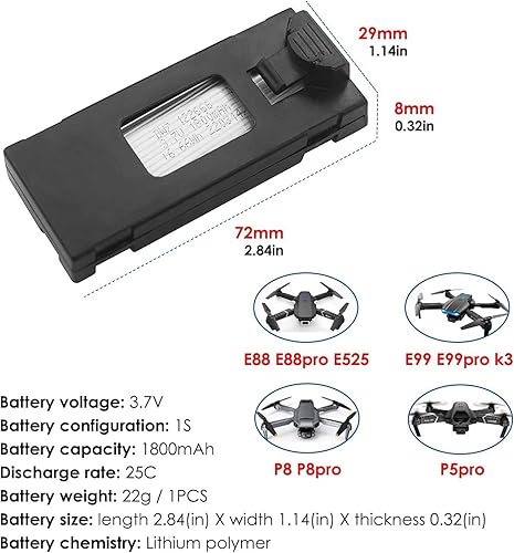 Miniatura 2 de Accesorios 3.7 V 1800 mAh Li-po Baterías (4 piezas) con cargador 4 en 1 para E88 E88PRO E88MAX E525 E99 E99PRO P1 P5PRO K3 S1 P8 RC Drone Batería de