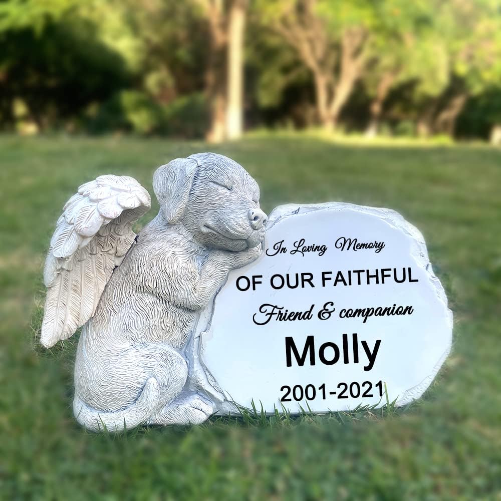 Personalized Pet Dog Memorial Stone with A Sleeping Dog Angel Statue, Dog Grave Markers, Dog Headstone Tombstone-in Loving Memory of...