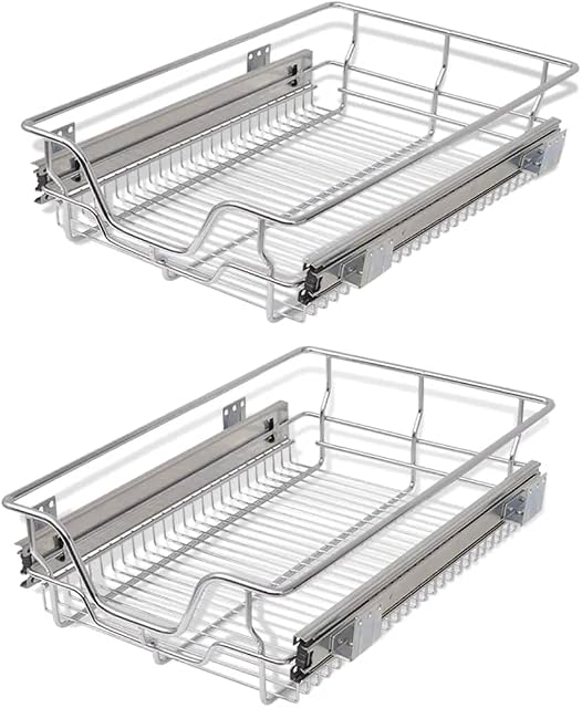 vidaXL 2 pcs Pull-Out Wire Baskets Kitchen Base Larder Units Storage Organiser 400 mm