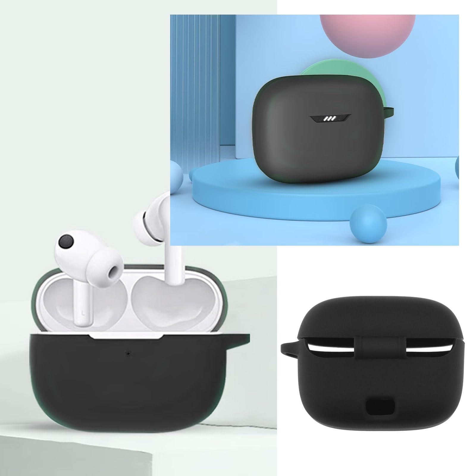 2 Custodie In Silicone Per Auricolari Bluetooth - Compatibili Con AirPods, Huawei E Xiaomi, Nero E Bianco