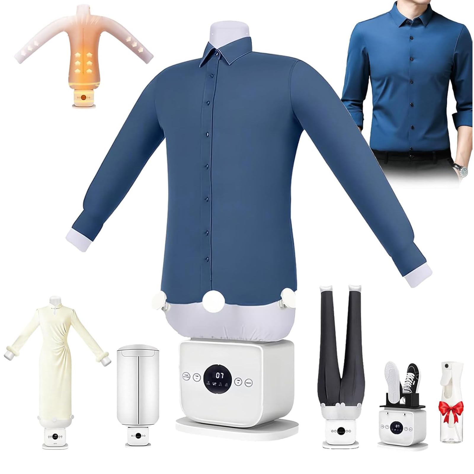 Bügelpuppe, Hemdenbügler & Bügelmaschine für Hemden, Blusen, T-Shirts, Hosen, Automatische Bügelmaschine mit Bügel- & Trockenfunktionen, Effiziente Bügelhilfe CombinationA