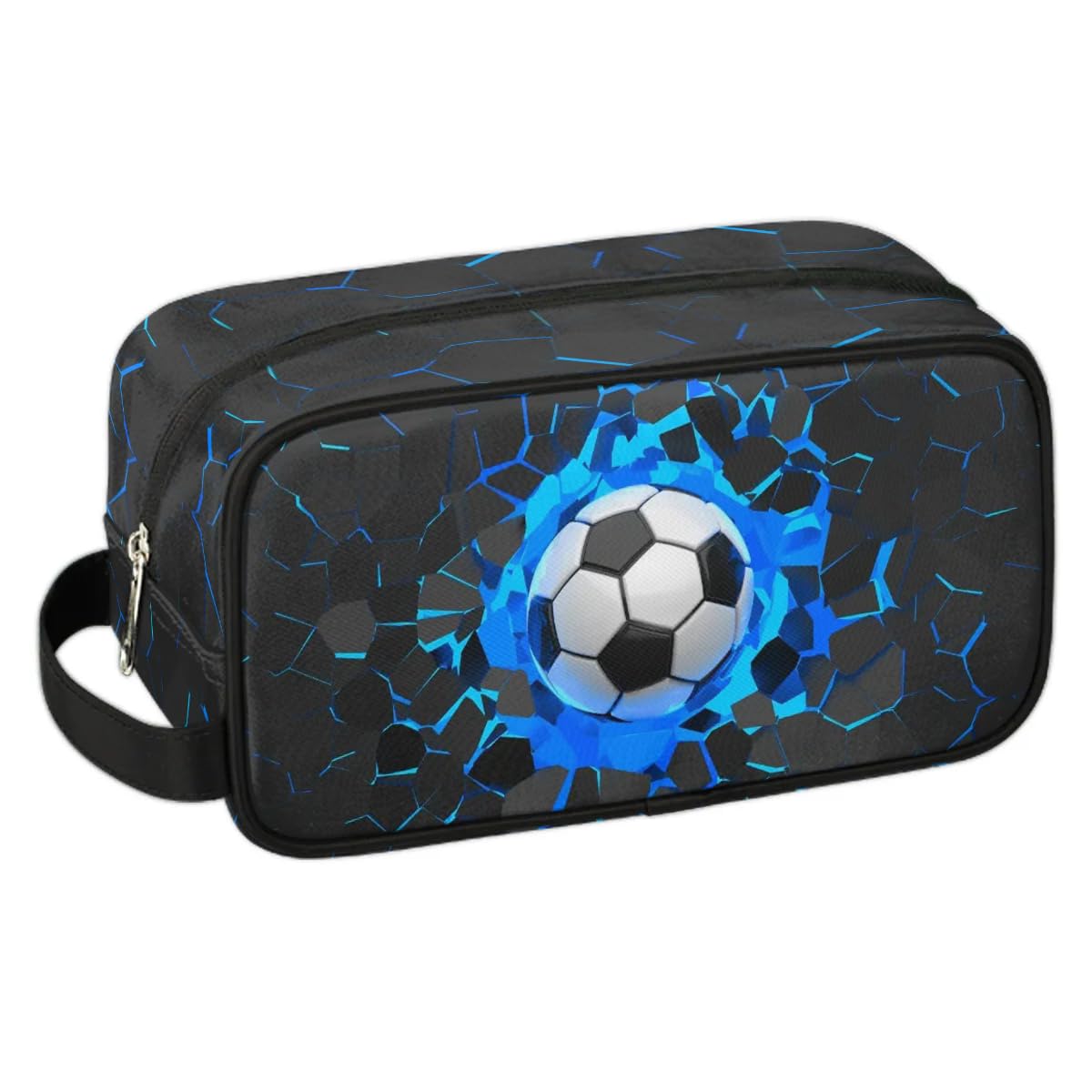 Neceser de viaje para niños y hombres, kit colgante impermeable para afeitar, organizador de cosméticos, bolsa de maquillaje para accesorios de tocador de baño, Fútbol azul 3D, 10.5 x 4.4