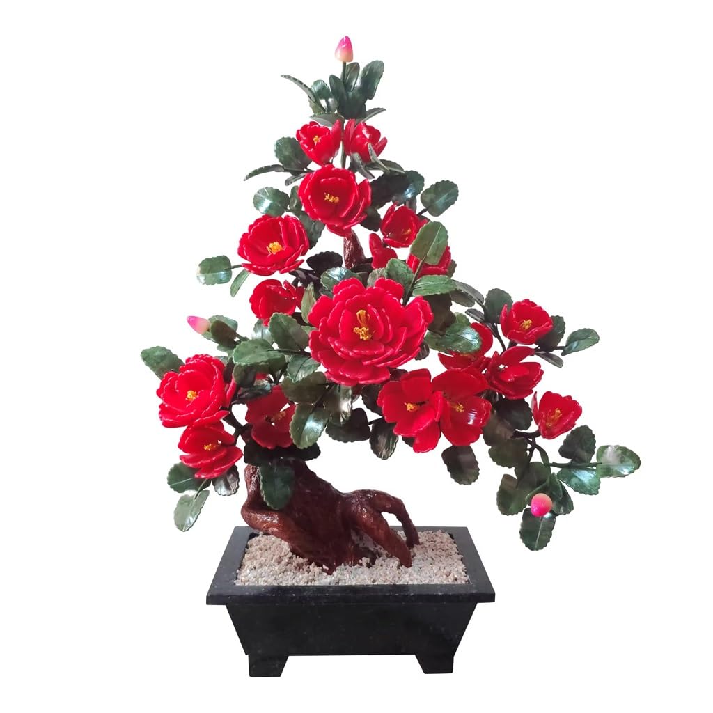 DFGHNBVC Artificial Bonsai Tree Dudan Handicrafts Jade Carving Living Room Decorations Wine Cabinet Porch Decoration Jade Carving Bonsai Ornaments Desktop Display Fake Plant Greenery D,