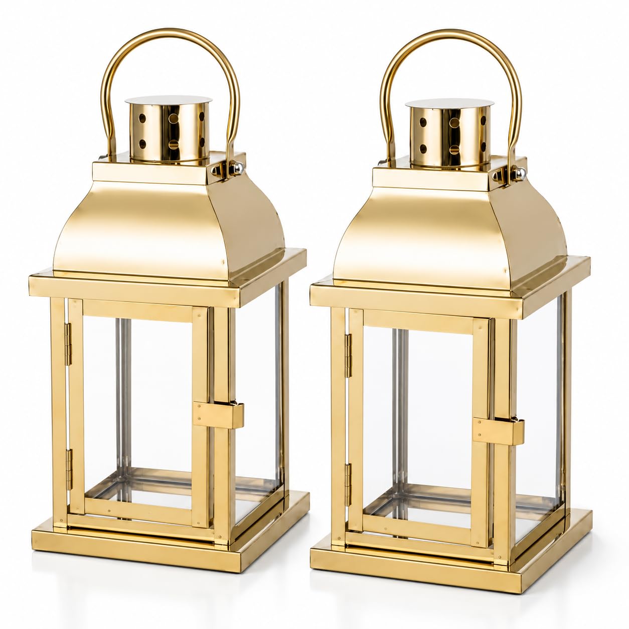 TRIROCKS Windlicht Laterne 2er Set Gold, 25 cm Kerzenlaterne aus Metall & Glas, Deko Laternen für Tisch, Balkon, Terrasse, Hochzeit, Wohnzimmer, Innen & geschützten Außenbereich, ohne Kerzen