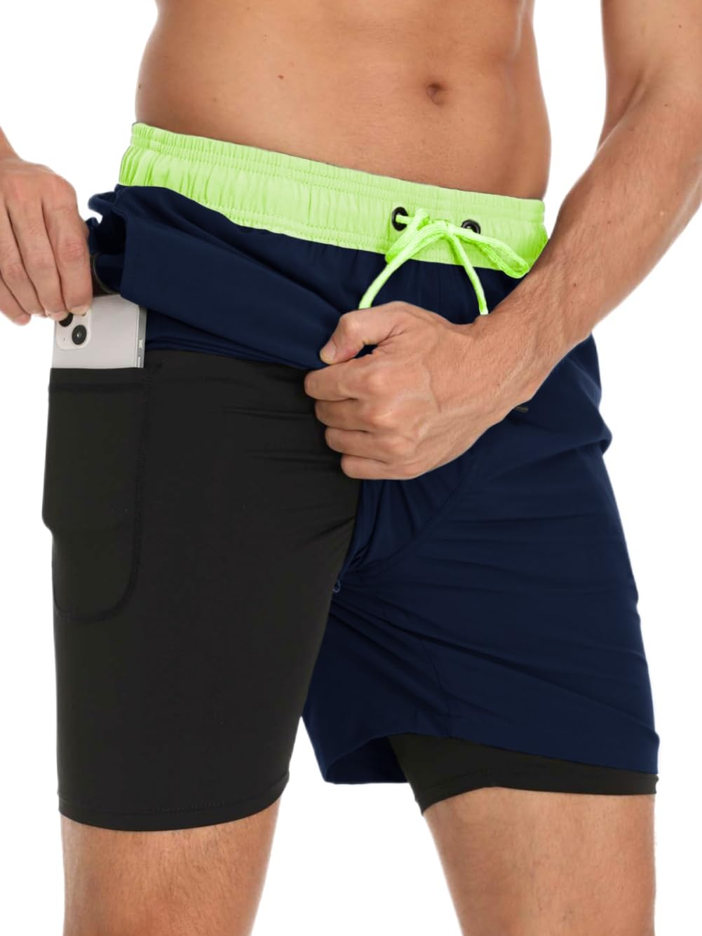 Badehose Herren Badeshorts 2-in-1 Schnelltrocknend Badehose für Herren Badehosen Schwimmhose Männer Badehose mit Innenhose und Reißverschlusstaschen
