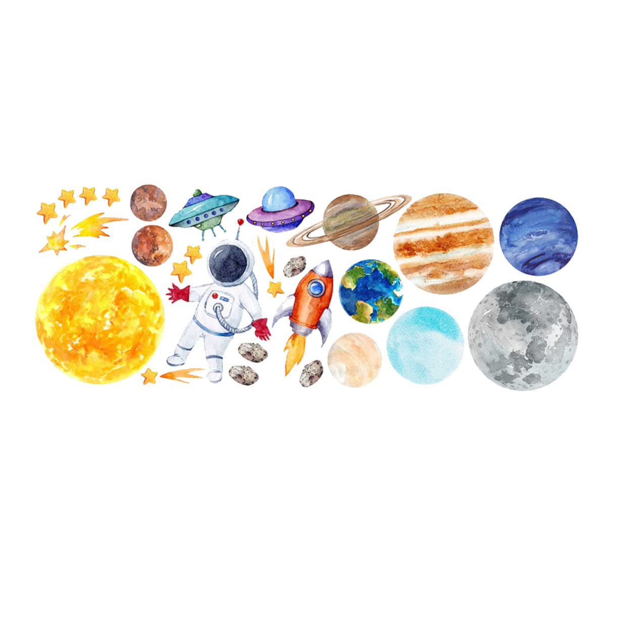 ibasenice 2pezzi Adesivi Murali Tema Spaziale Per Camerette Di Ragazzo Ragazza Stickers Pianeti Facile Applicazione e Rimozione Decorazioni Per Nursery e Stanze Da Gioco e Autoadesivo