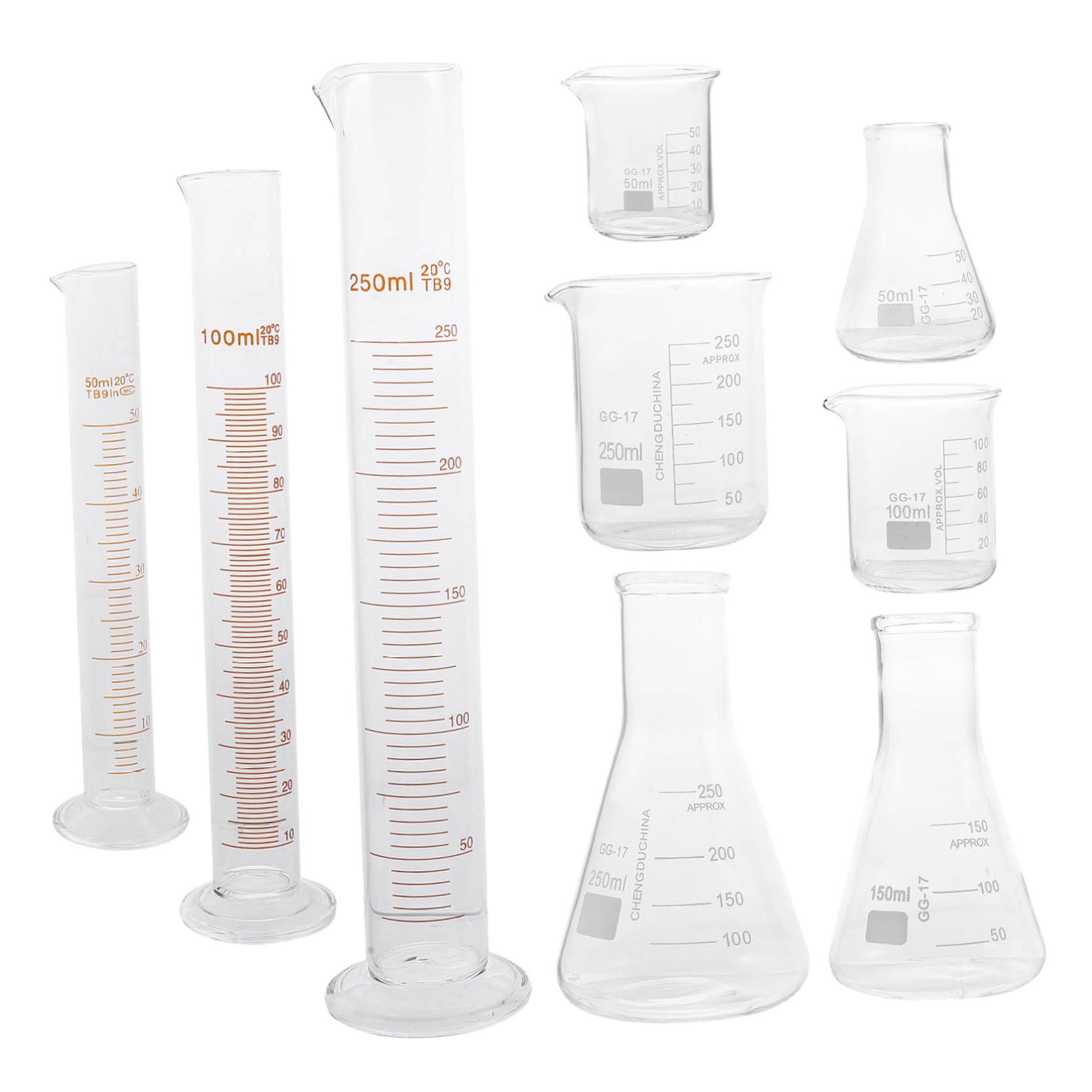Cabilock Juego De Cristalería Para Laboratorio Vaso De Laboratorio Probeta Botella Cónica Medición Exacta Sin Rebabas