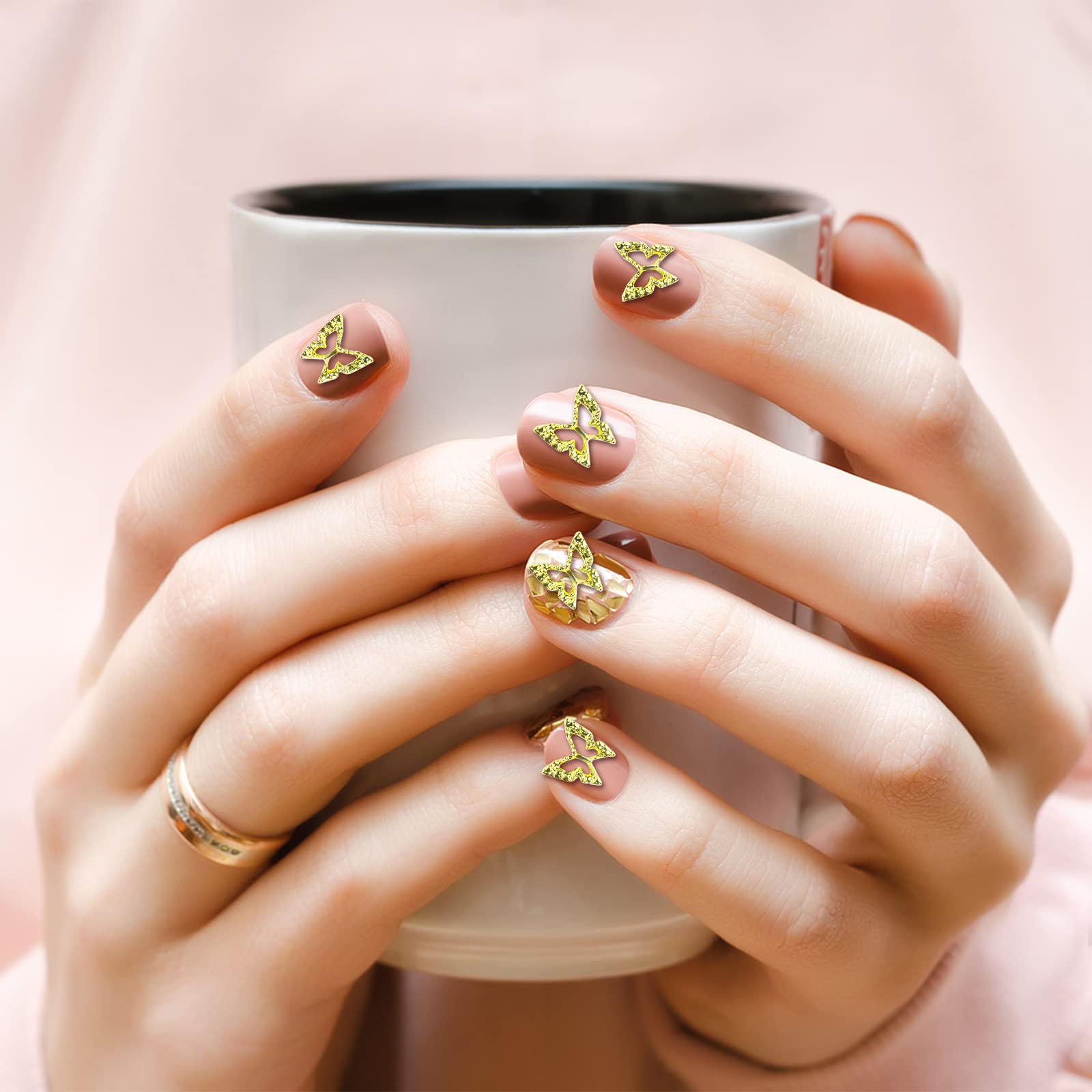 100szt 3D Zawieszki do Paznokci w Ksztalcie Motyli, Stop Zawieszki do Paznokci z Motylami Puste Motyle 3D do Paznokci Dekoracyjne Projektowanie Manicure DIY Kobiety Dziewczeta (Zloto)