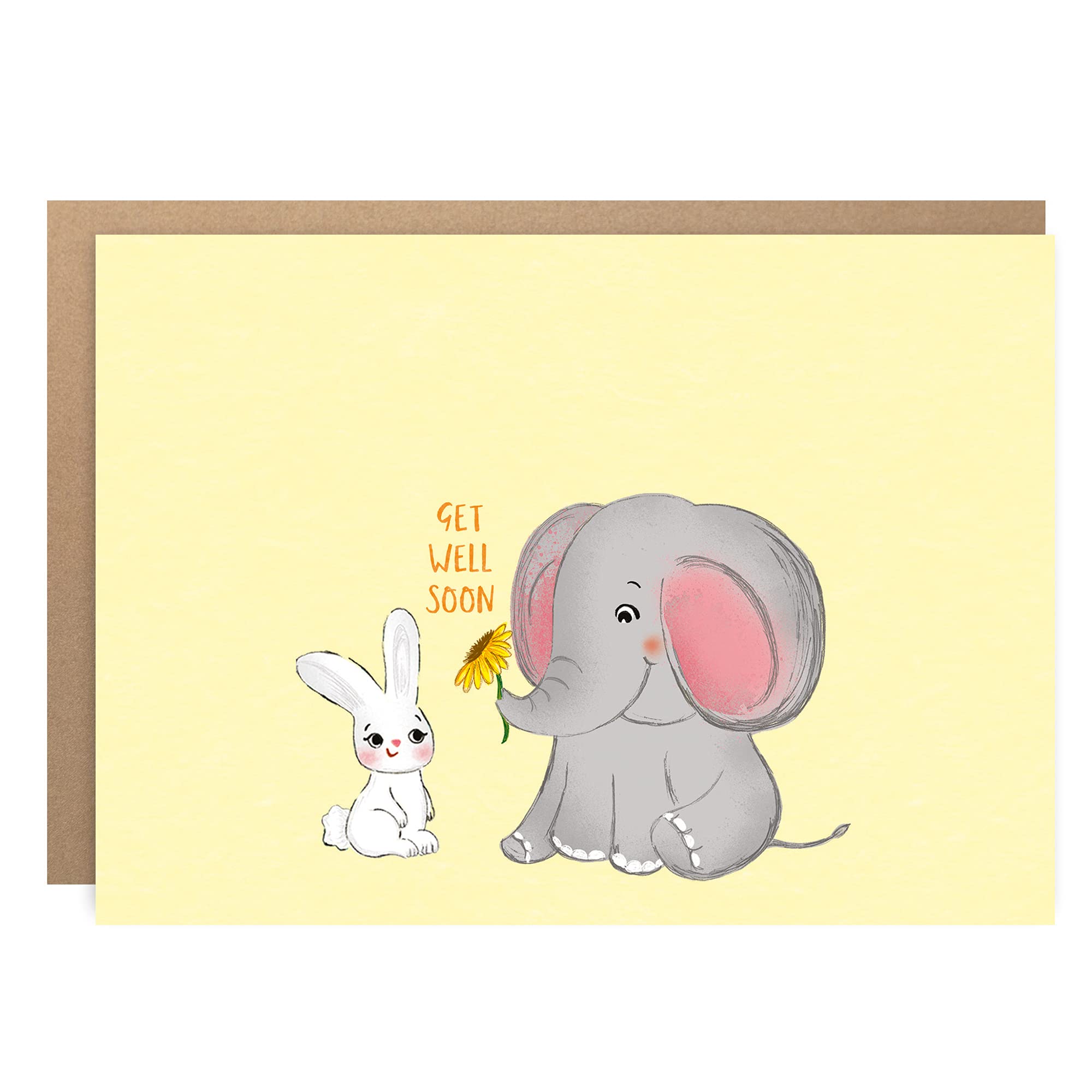 Biglietto Di Auguri 'Get Well Soon!' Con Coniglietto E Busta - DIN A6 Per Pronto Recupero