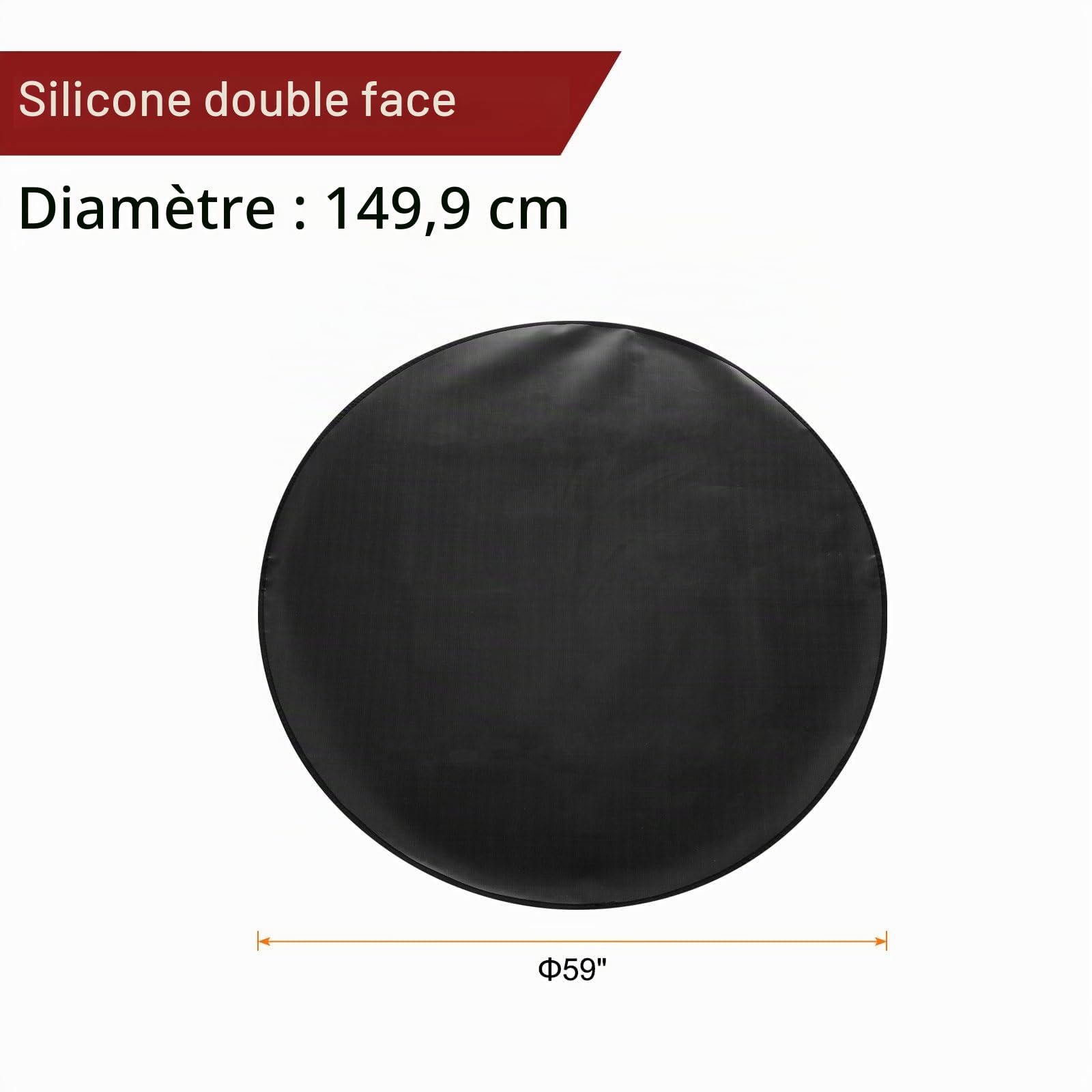 sourcing map Tapis de brasero rond de 150 cm, 2 couches en silicone ignifuge, portable, réutilisable, imperméable, accessoire de barbecue pour barbecue, terrasse, herbe, noir