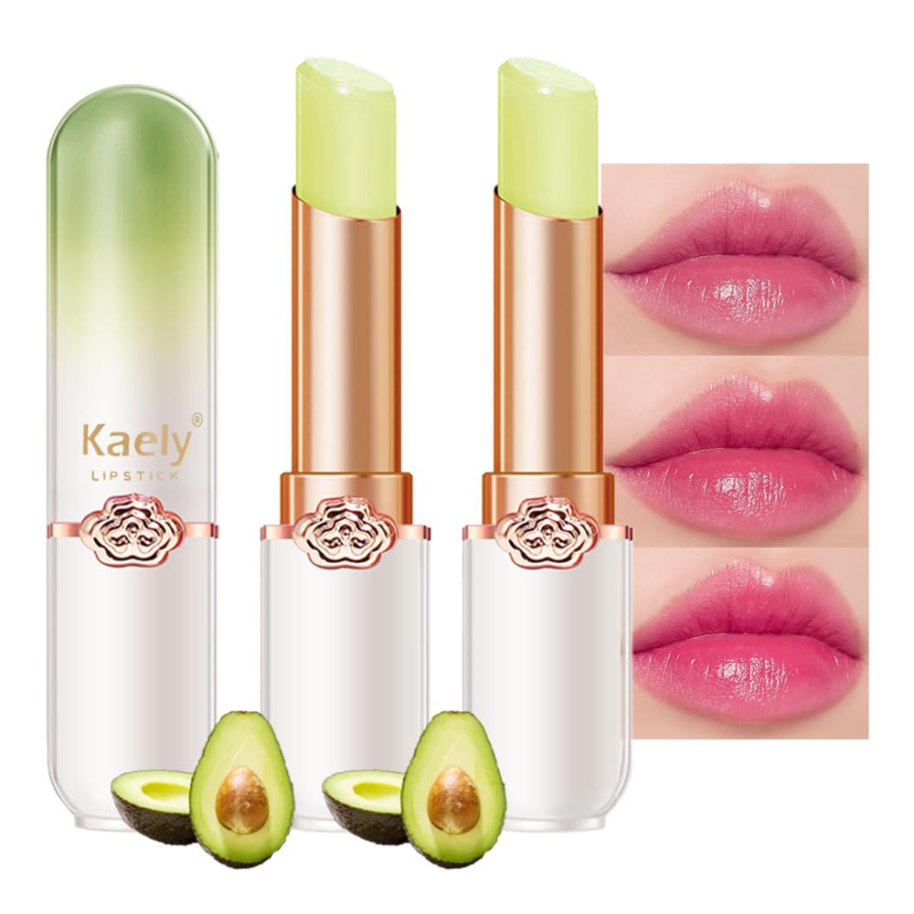 Kaely 2Pcs Avocado Hydrating Lipstick Tinted Lip Balm, Color Changing PH Lipstick Makeup, Korean Magic Lip Stain Long Lasting Waterproof, labiales magicos 24 horas originales
