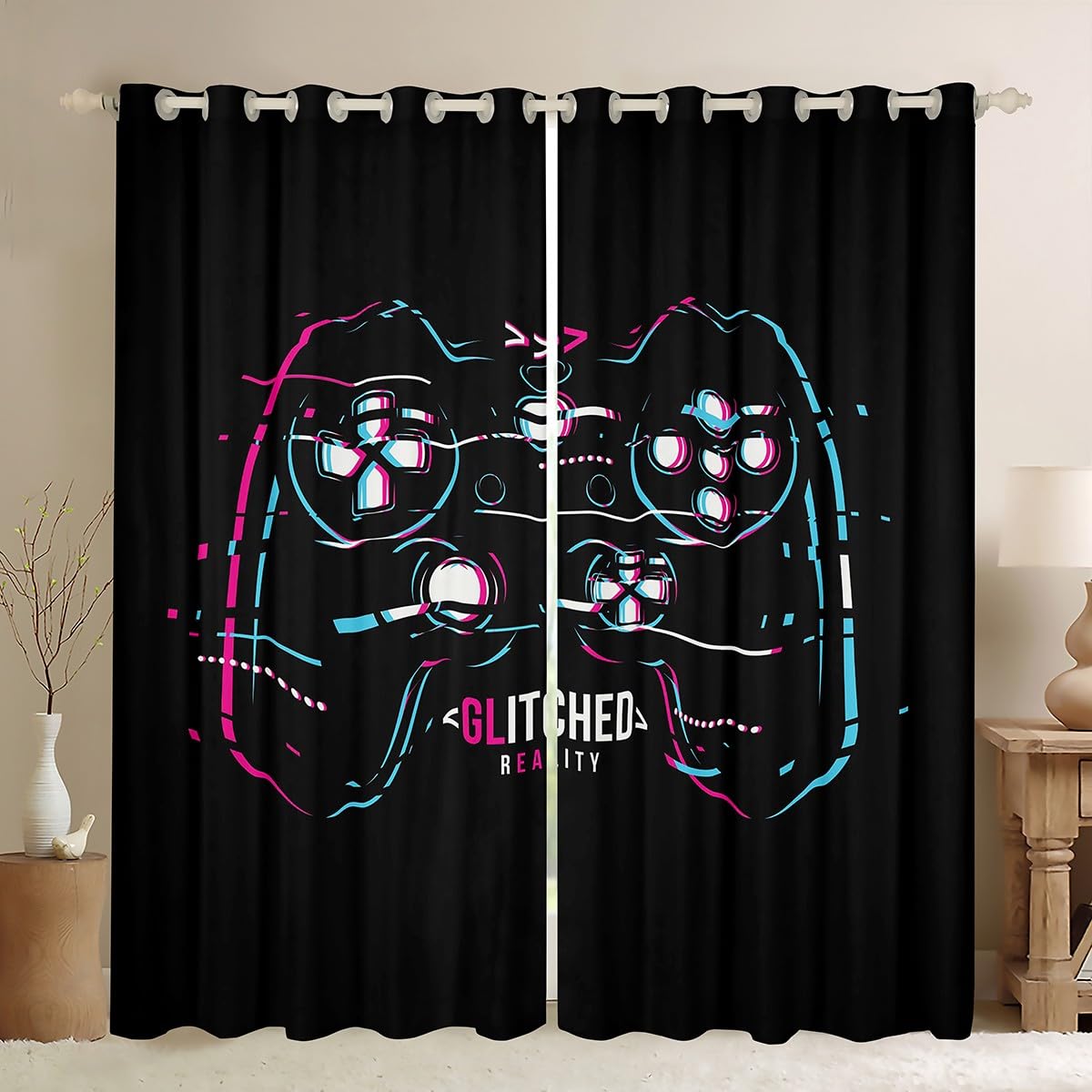 Tbrand Gamepad Curtains Boys Video Game Gamepad Curtains for Bedroom Living Room Kids Teens Black Game Controller Windows Drapes Console Games Room Decoration Decor,W46*L72 — image 1