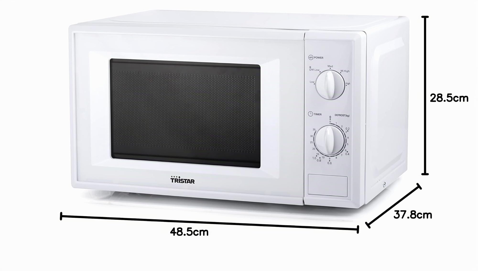 Tristar Micro-Ondes, 700 Watt, Capacité 20 L, 5 Niveaux de Puissance, Fonction Décongélation, Minuteur, Blanc, MW-2706