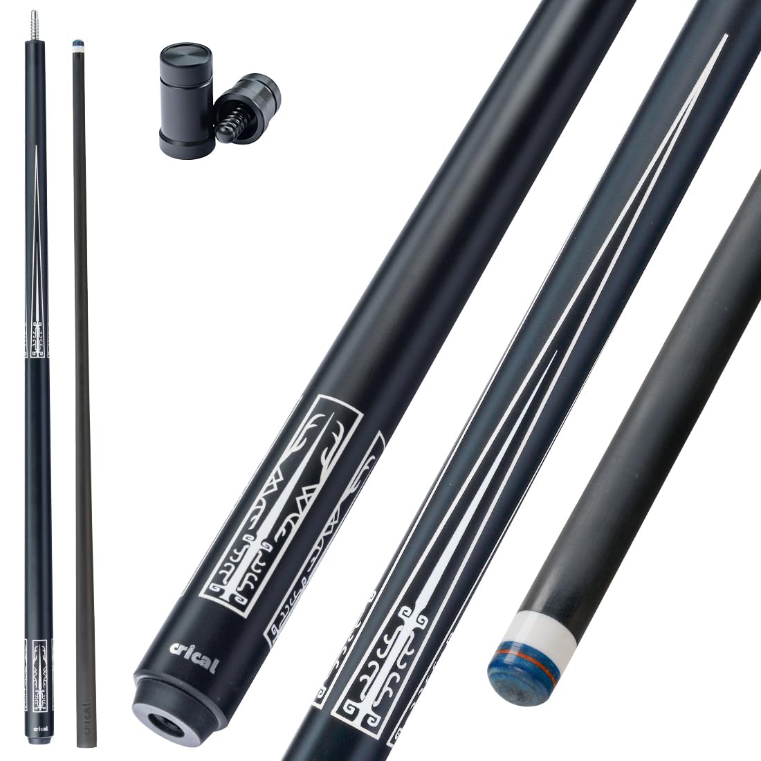 CRICALCarbon Fiber Pool Cue Stick 58" Billiard Cue Sticks Professional Low Deflection Pool Sticks with 3/8 * 8 Pin Joint and 12.5mm Tip