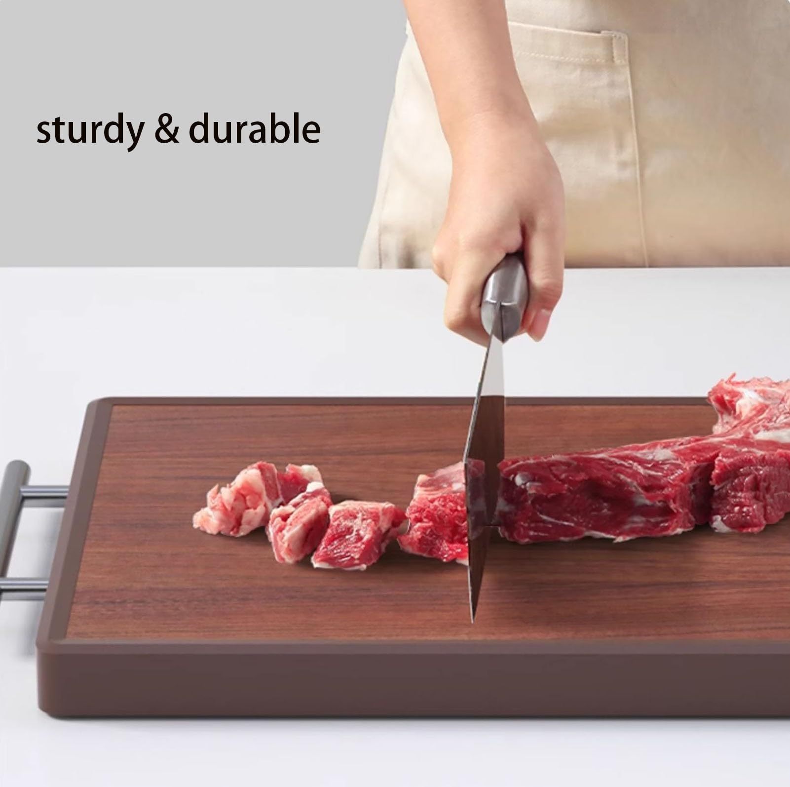 Tabla de cortar de madera grande de doble cara con mango, dobladillo antideslizante, fácil de limpiar, tabla de cortar de cocina de 16,5 pulgadas, 38 cm/15,0,Tabla de cortar(40cm/15.7in)