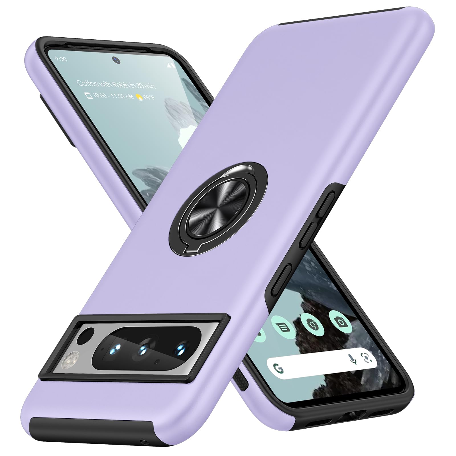 AOUIA für Google Pixel 8 Pro Hülle mit 360° Drehbarer Ring Ständer, Militärischer Stoßschutz Pixel 8 Pro Hülle Handyhülle für Google Pixel 8 pro, Violett