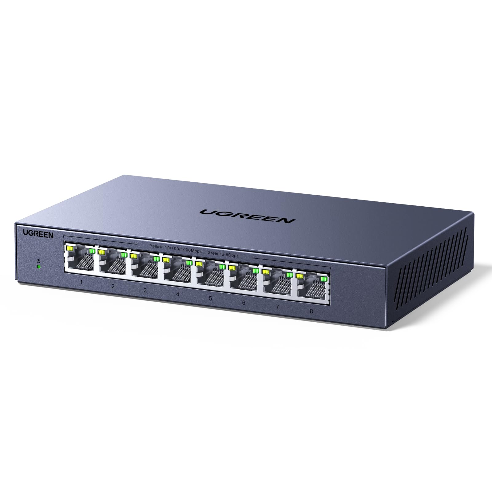 UGREEN Switch Ethernet 2.5G 8 Porte Duplex Plug and Play Non Gestito | Hub RJ45 100/1000/2500Mbps per PC NAS Server Router Monitor Console di Gioco Video 4K/8K