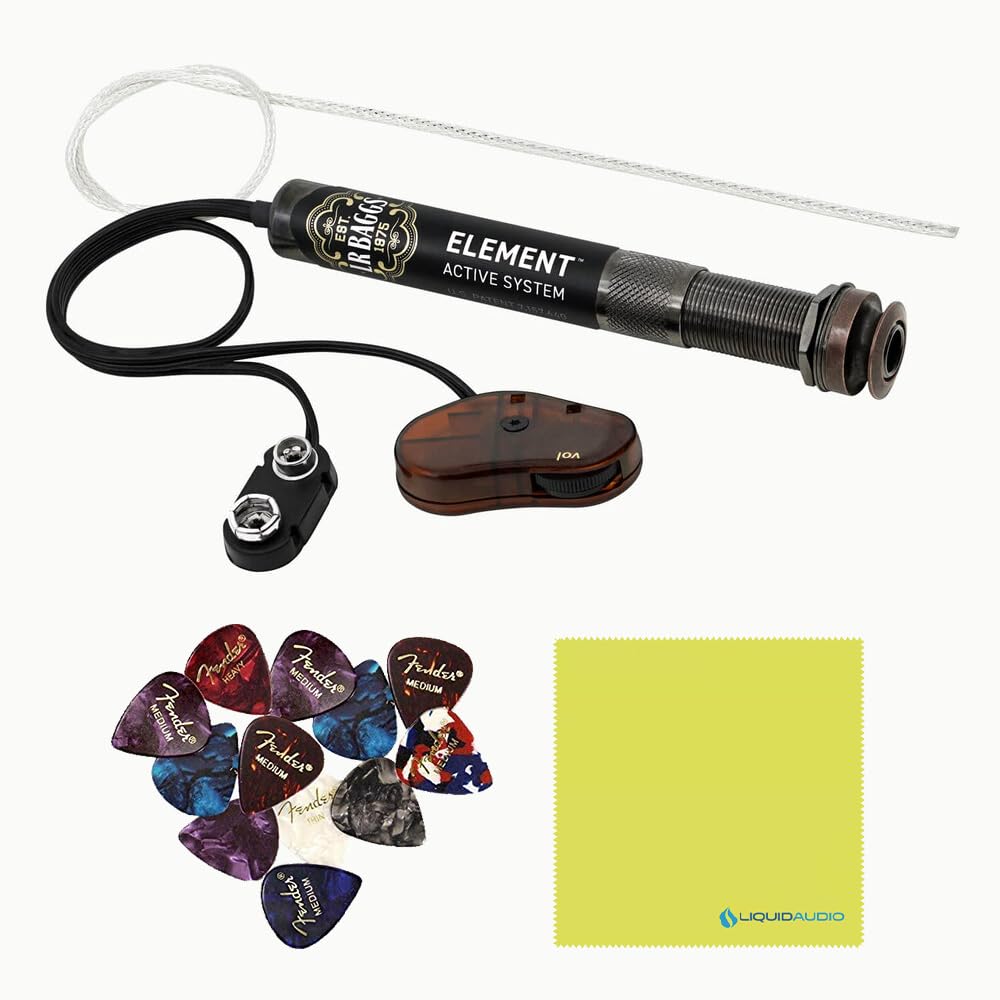 LR Baggs EAS Element Active System with volume Control for Steel String Guitar Bundle w/ 12x Fender Picks and Liquid Audio Polishing Cloth