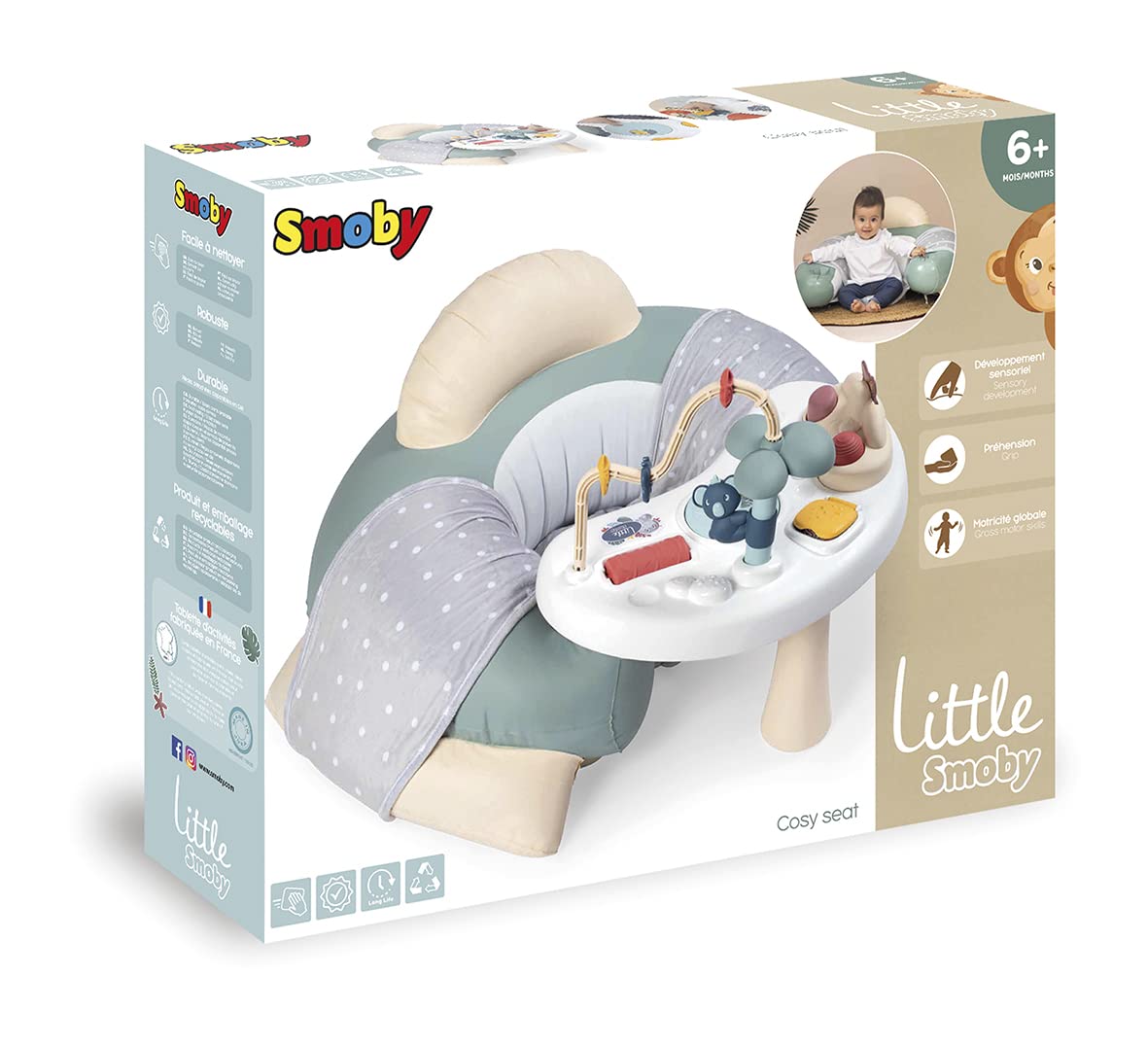 Smoby- Little Smoby Asiento Bebé, Acolchado, con Mesa de Múltiples Actividades, El Asiento Puede Separarse, Apto a Partir de 6 Meses (7600140103)