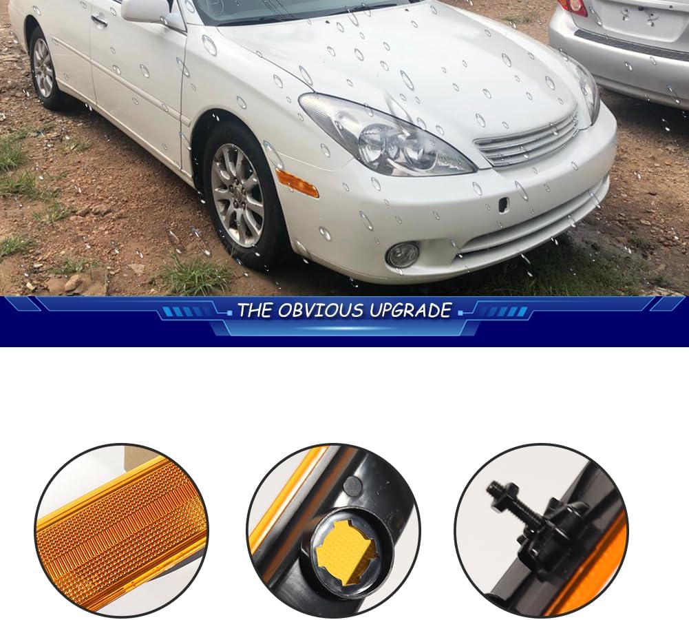For 2002 2003 L-exus ES300, 2004 2005 2006 L-exus ES330 Front Bumper Side marker Lights Housing 8173133021 8174133021, LX2532102 LX2533102 Amber Lens