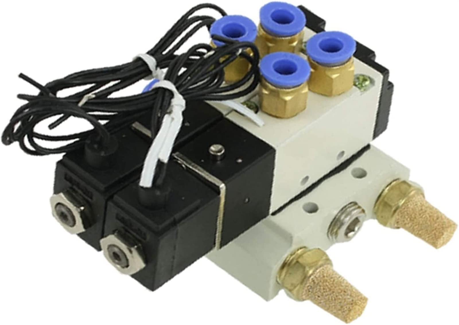 Válvula Solenoide neumática Doble DC12V 24V, silenciador de válvula electromagnética 4V110-06, Juego de Base de Ajuste rápido AC110v 220v útil(6mm Fittings,DC12V)