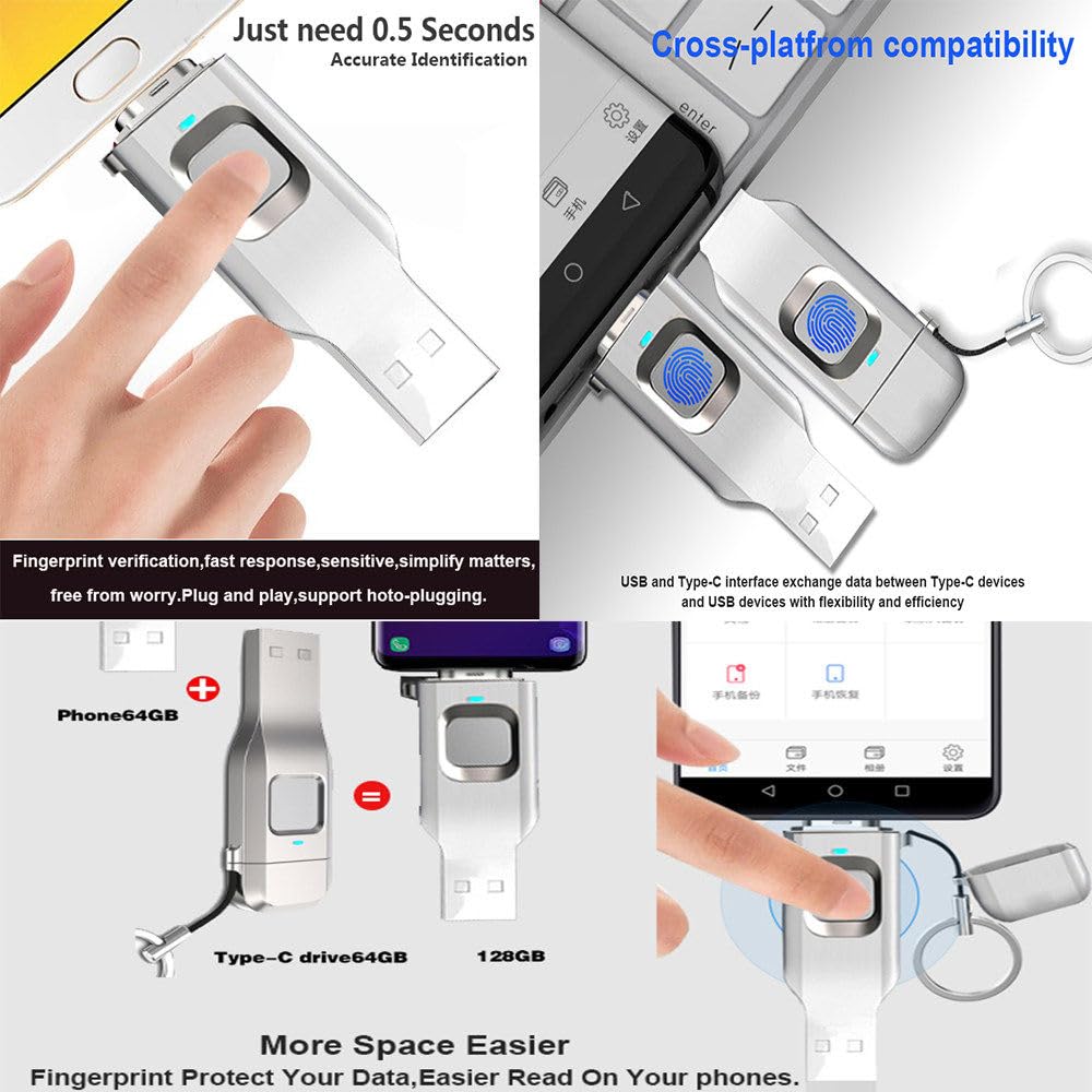 Chiavetta USB con crittografia delle Impronte digitali, Dispositivo di archiviazione antifurto in Metallo, 10 Impronte digitali, ID di Memoria consentiti 128GB