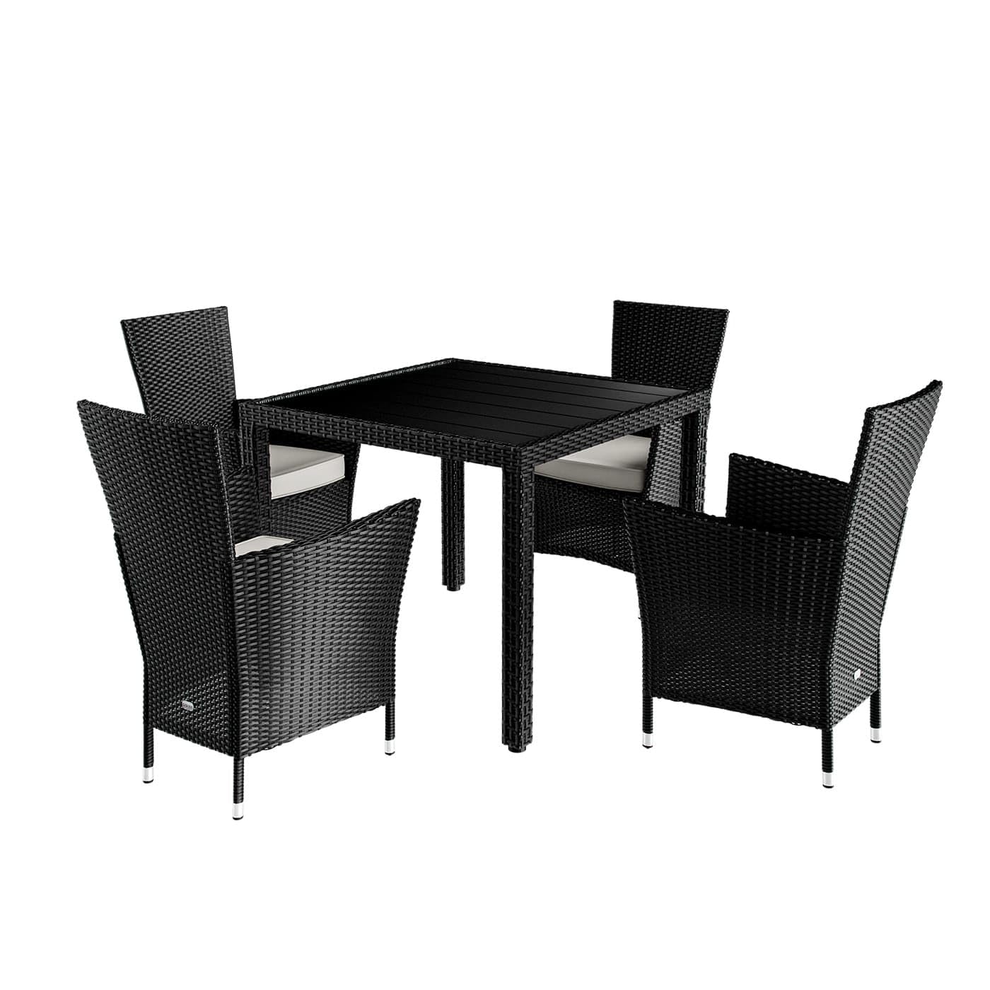 Casaria® Ensemble Salon de Jardin 5 pièces polyrotin Noir Set 1 Table + 4 chaises avec Coussins Bar de Jardin Exterieur