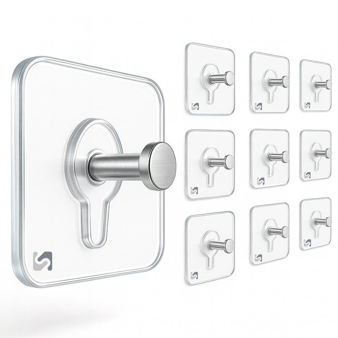 SHAYONAM (10 Photo Adhesive Nails Wall Poster Non-Trace Stick Wall Hook, Adhesive Hooks, Heavy Duty Wall Hooks for Hanging, Durable Practical Transparent Strong Adhesive Screw Nail Hook(10 Pack)