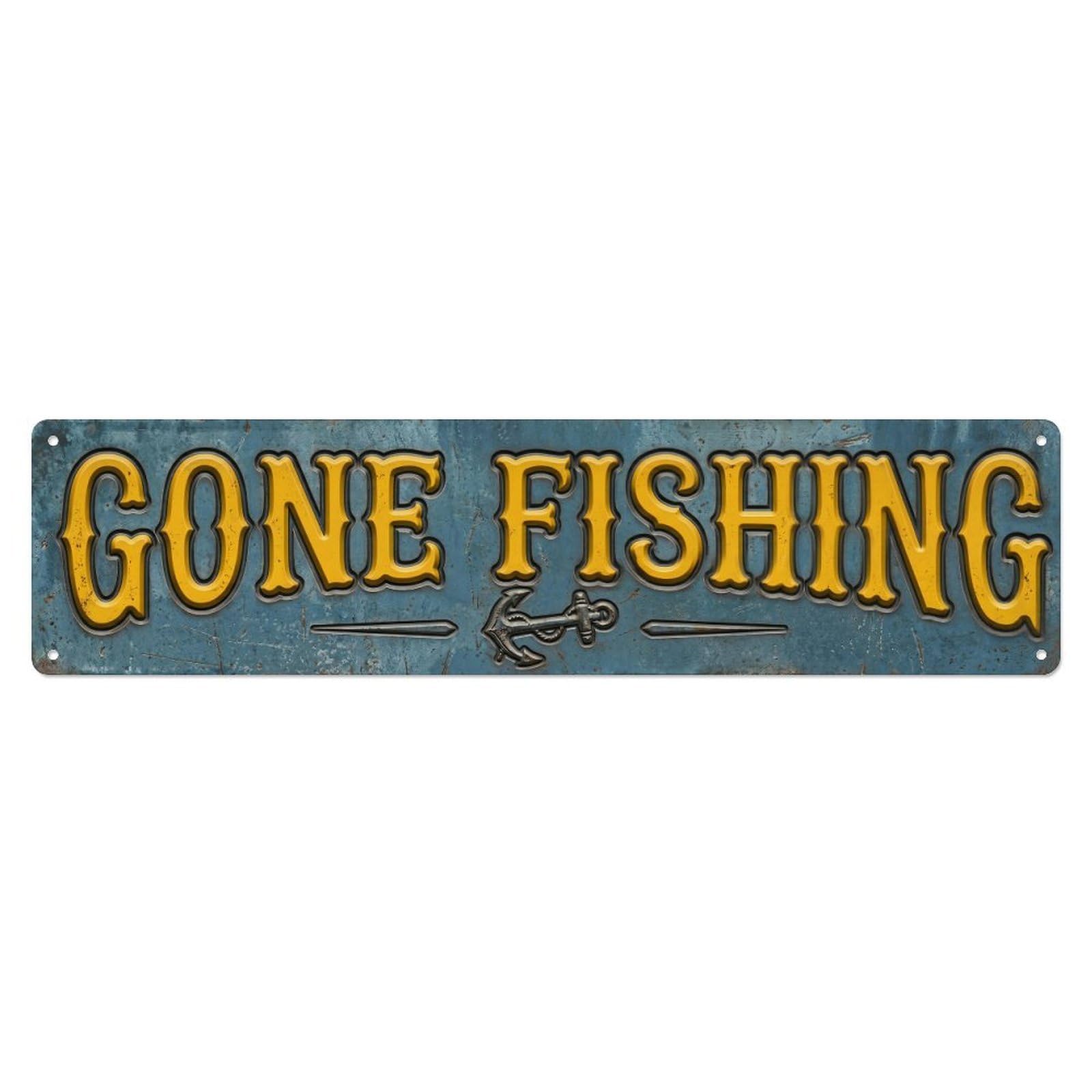 GONE FISHING Fishing Paradise Vintage Metal Tin Sign Wall Decor for Cafe, Club, Garden Metal Poster 4x16Inch
