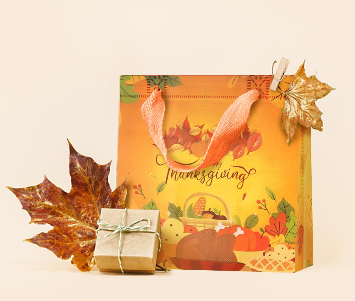 Hying 12PCS Thanksgiving Gift Bags for Gift Wrap Kids, Reusable Fall Themed Gift Bags with Handle Turkey Pumpkin Harvest Grocery Shopping Candy Bags for Autumn Thanksgiving Fall Party Favors Supplies - Image 3