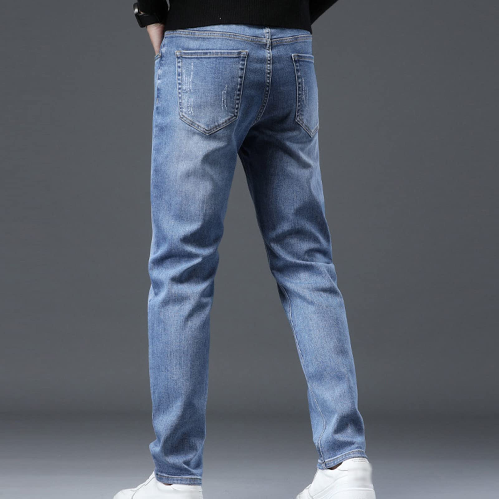 Skinny Slim Fit Jeans for Men Classic Retro Comfy Stretch Denim Pants Casual Vintage Washed Tapered Leg Jean (Blue,29)