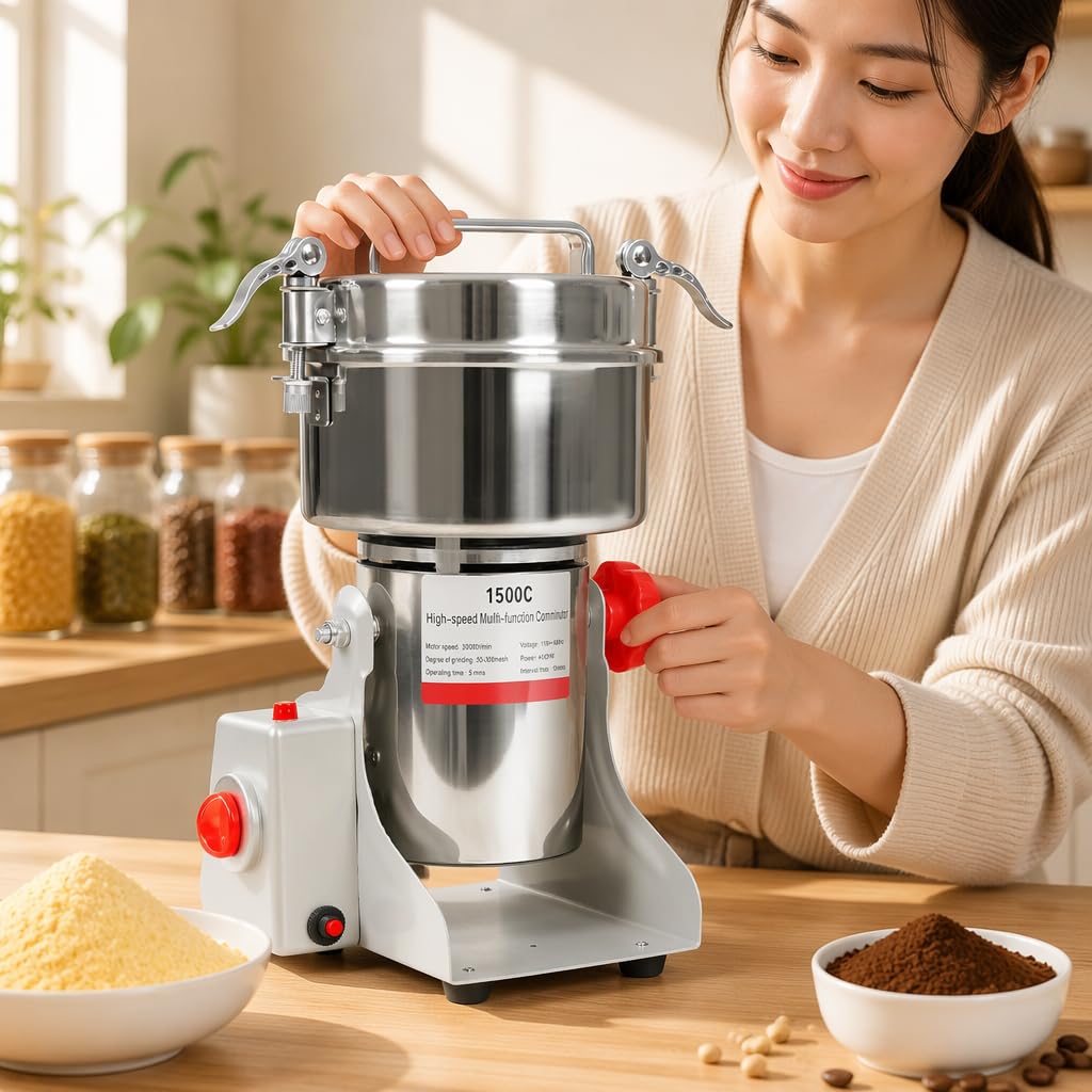 Molinillo eléctrico de grano de acero inoxidable de 4300 W, capacidad de 1500 g, molinillo superfino para cereales secos (trigo, avena). (1500g 4100W)