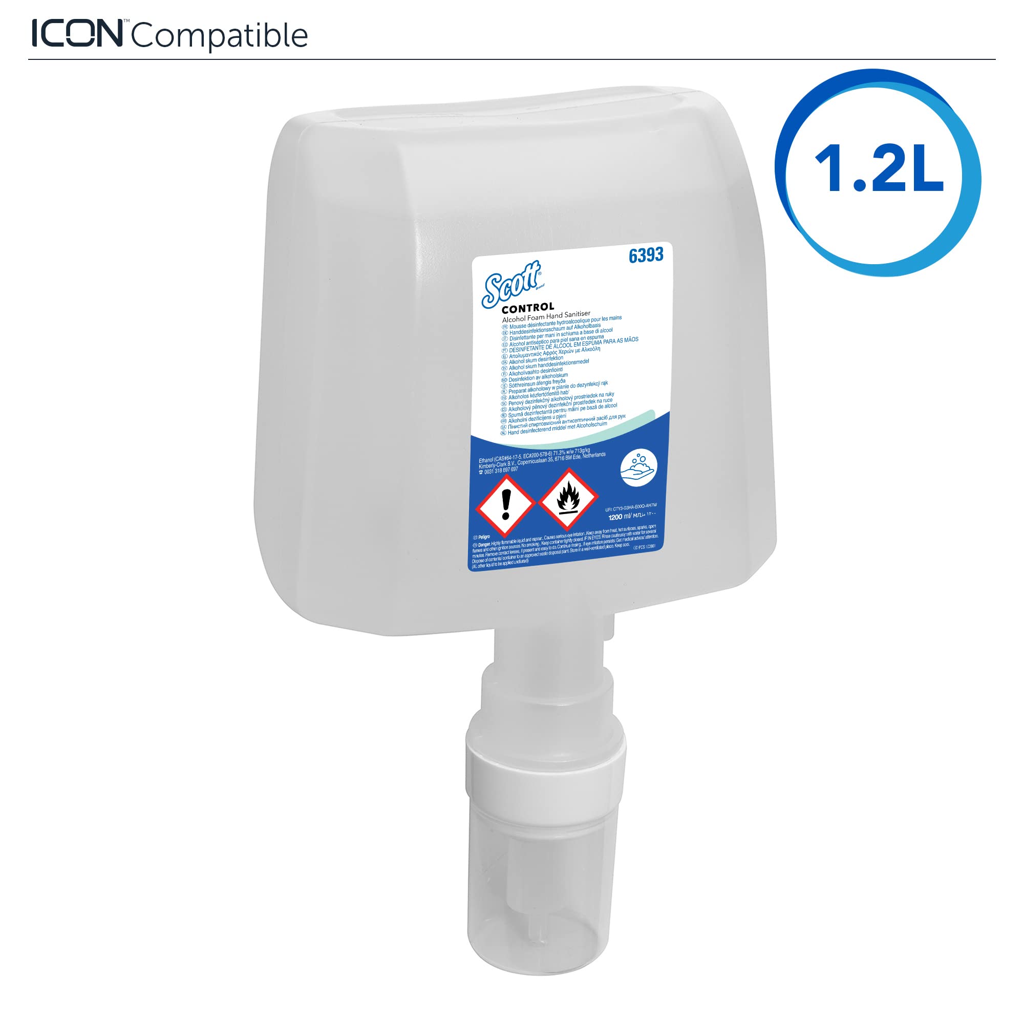 Scott Control Handdesinfektionsschaum auf Alkoholbasis 6393 – 4 x 1,2 Liter Handdesinfektionsmittel, Nachfüllpackung (4,8 Liter gesamt)